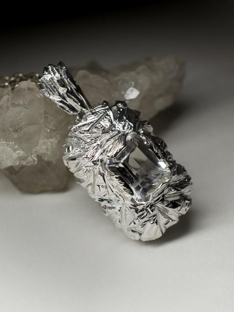 Rock Crystal Silver Pendant Baguette Cut Brazilian Pure Clear Quartz Gemstone In New Condition For Sale In Berlin, DE