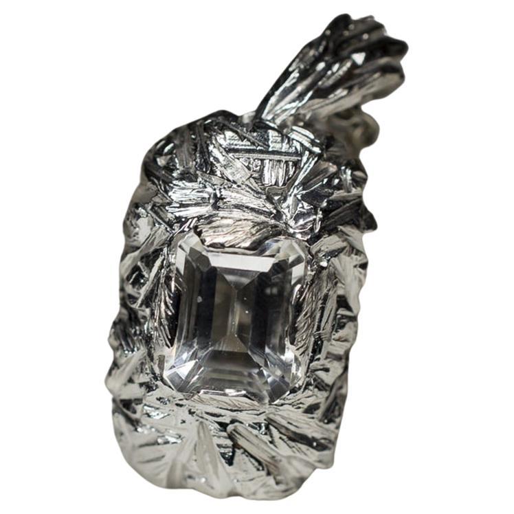 Rock Crystal Silver Pendant Baguette Cut Brazilian Pure Clear Quartz Gemstone For Sale