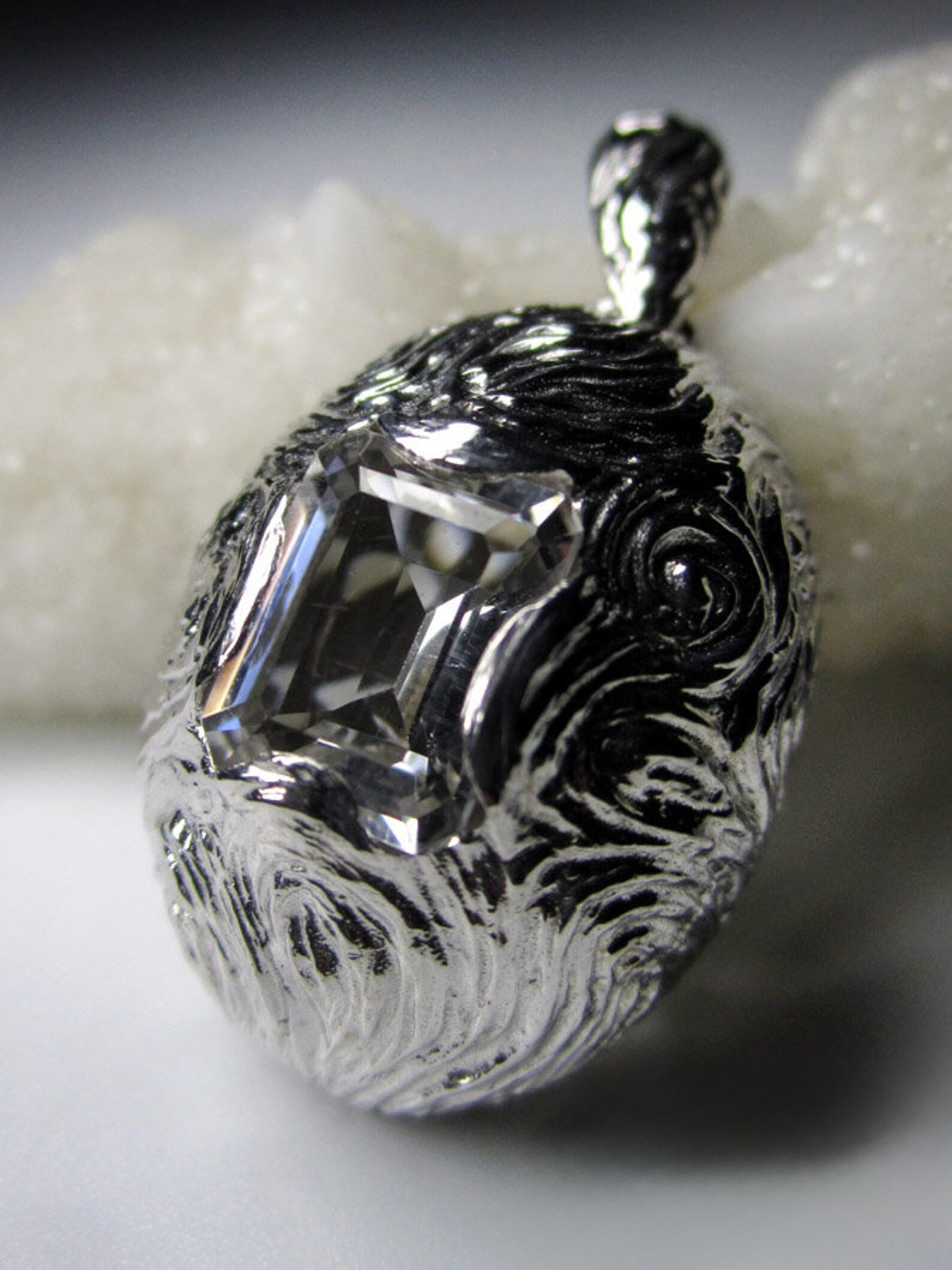 Rock Crystal Silver Pendant Octagon Cut Natural mens jewelry gift male friend For Sale 4