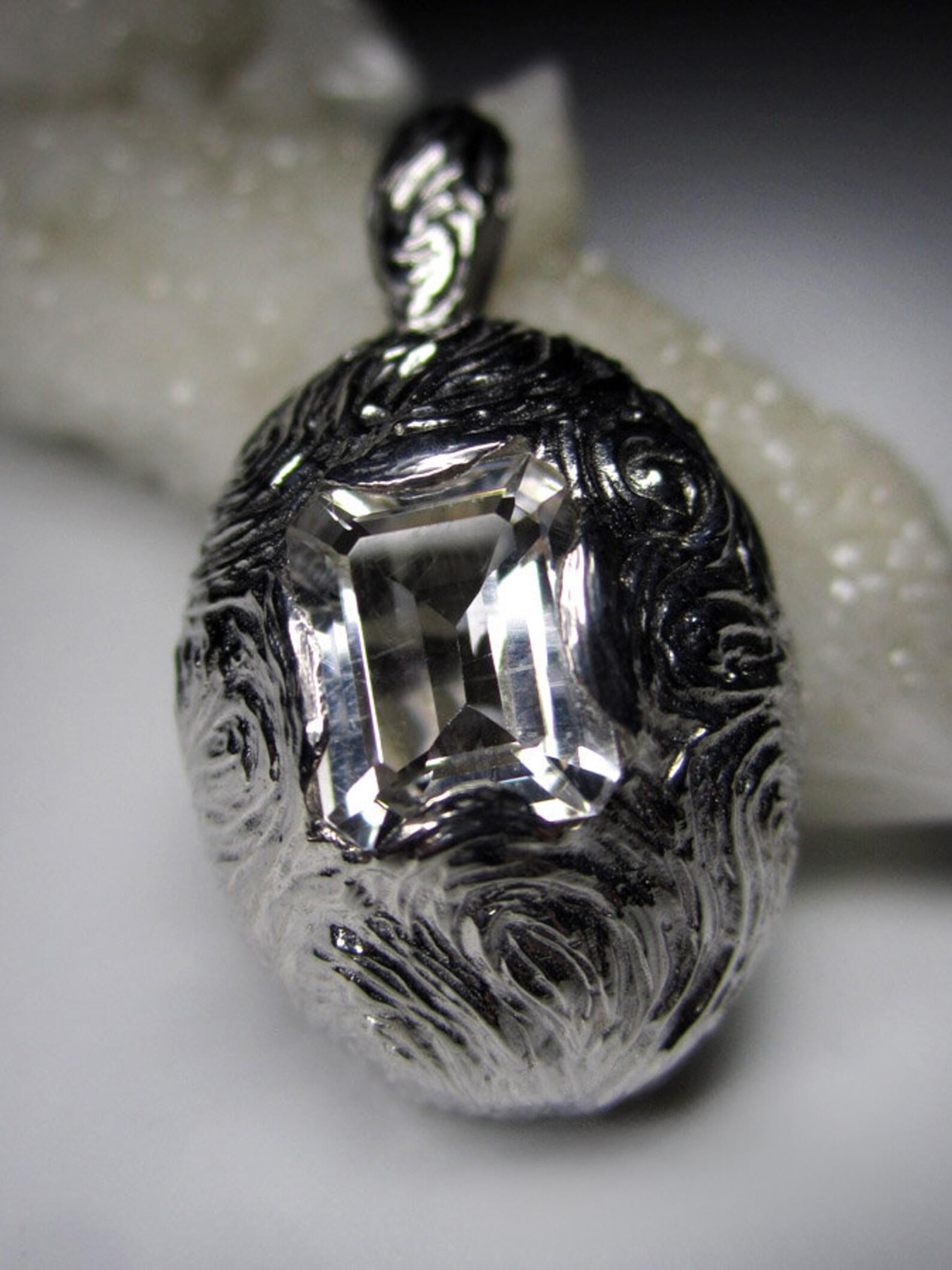 Rock Crystal Silver Pendant Octagon Cut Natural mens jewelry gift male friend In New Condition For Sale In Berlin, DE