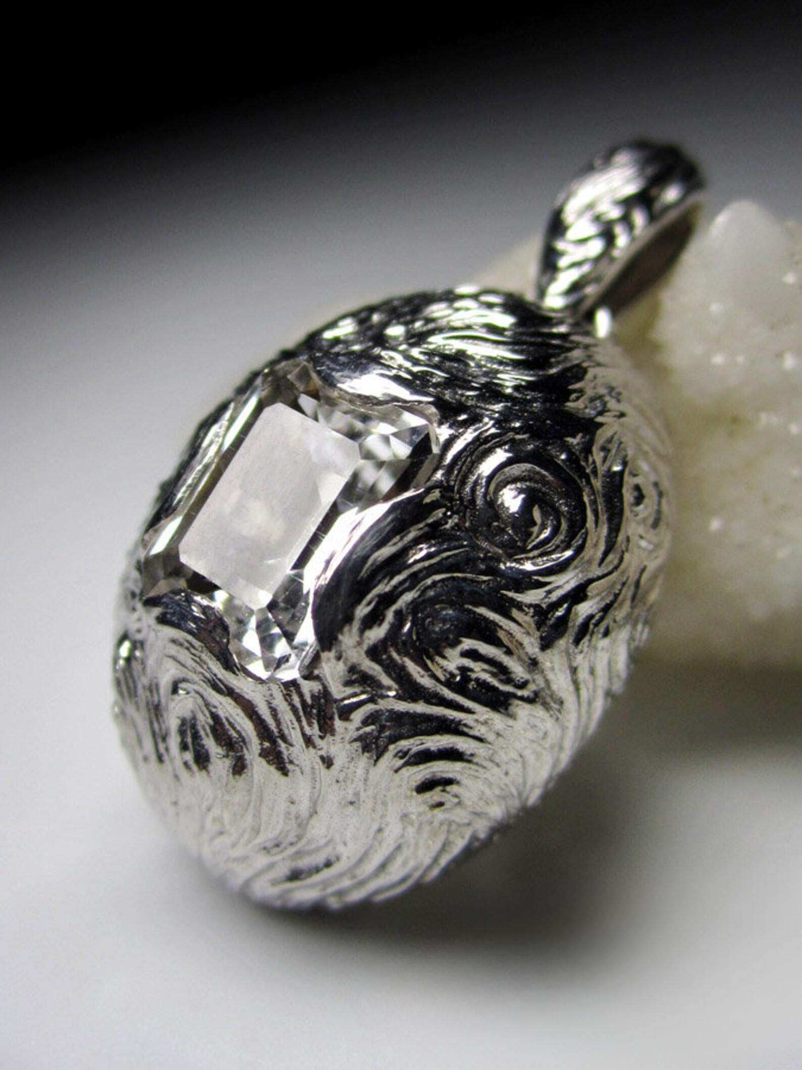 Rock Crystal Silver Pendant Octagon Cut Natural mens jewelry gift male friend For Sale 1