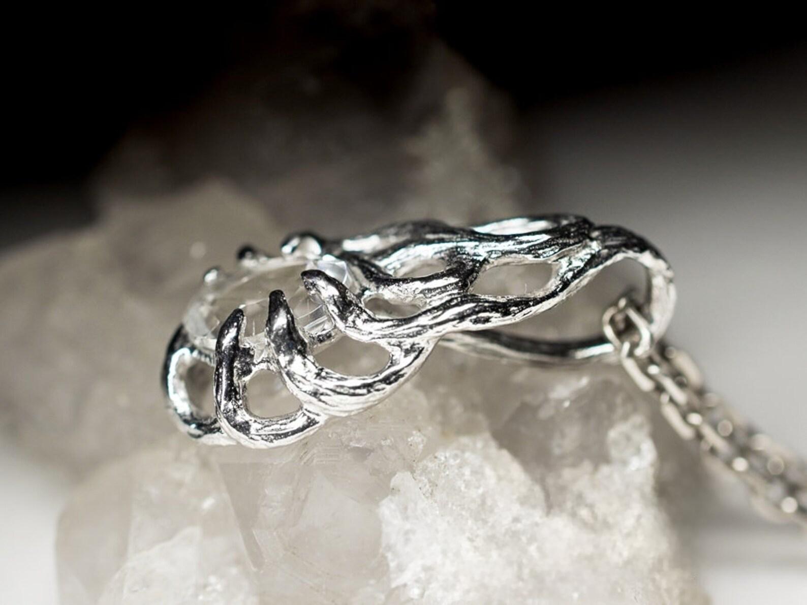 Artista Ciondoli d'argento in cristallo di rocca, quarzo chiaro puro, gemma naturale, regalo vintage in vendita