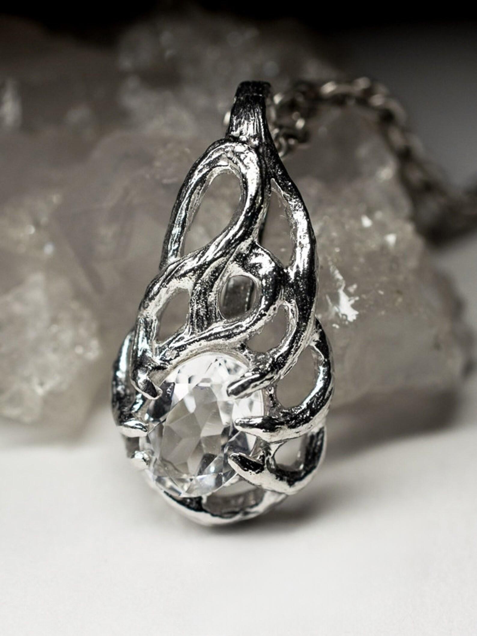 Ciondoli d'argento in cristallo di rocca, quarzo chiaro puro, gemma naturale, regalo vintage In condizioni Nuovo in vendita a Berlin, DE