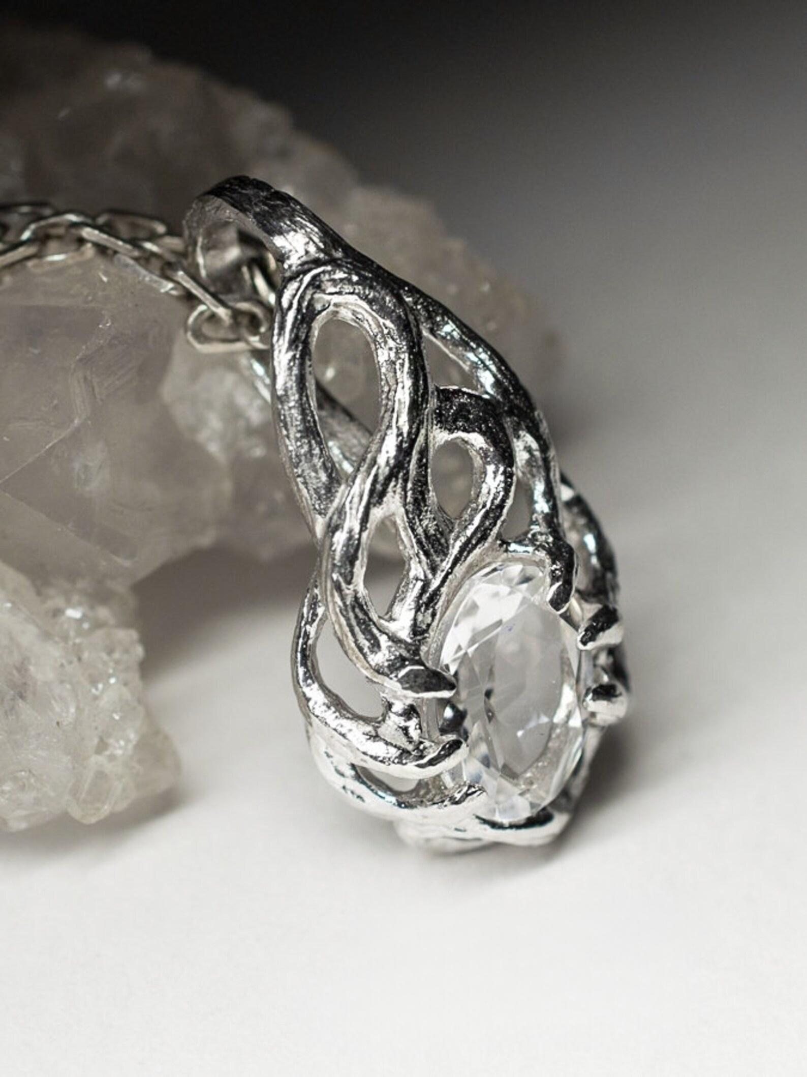 Ciondoli d'argento in cristallo di rocca, quarzo chiaro puro, gemma naturale, regalo vintage in vendita 2