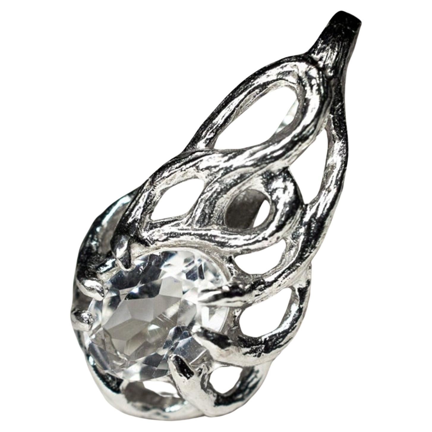 Rock Crystal Silver Pendants Pure Clear Quartz Natural Gemstone gift vintage