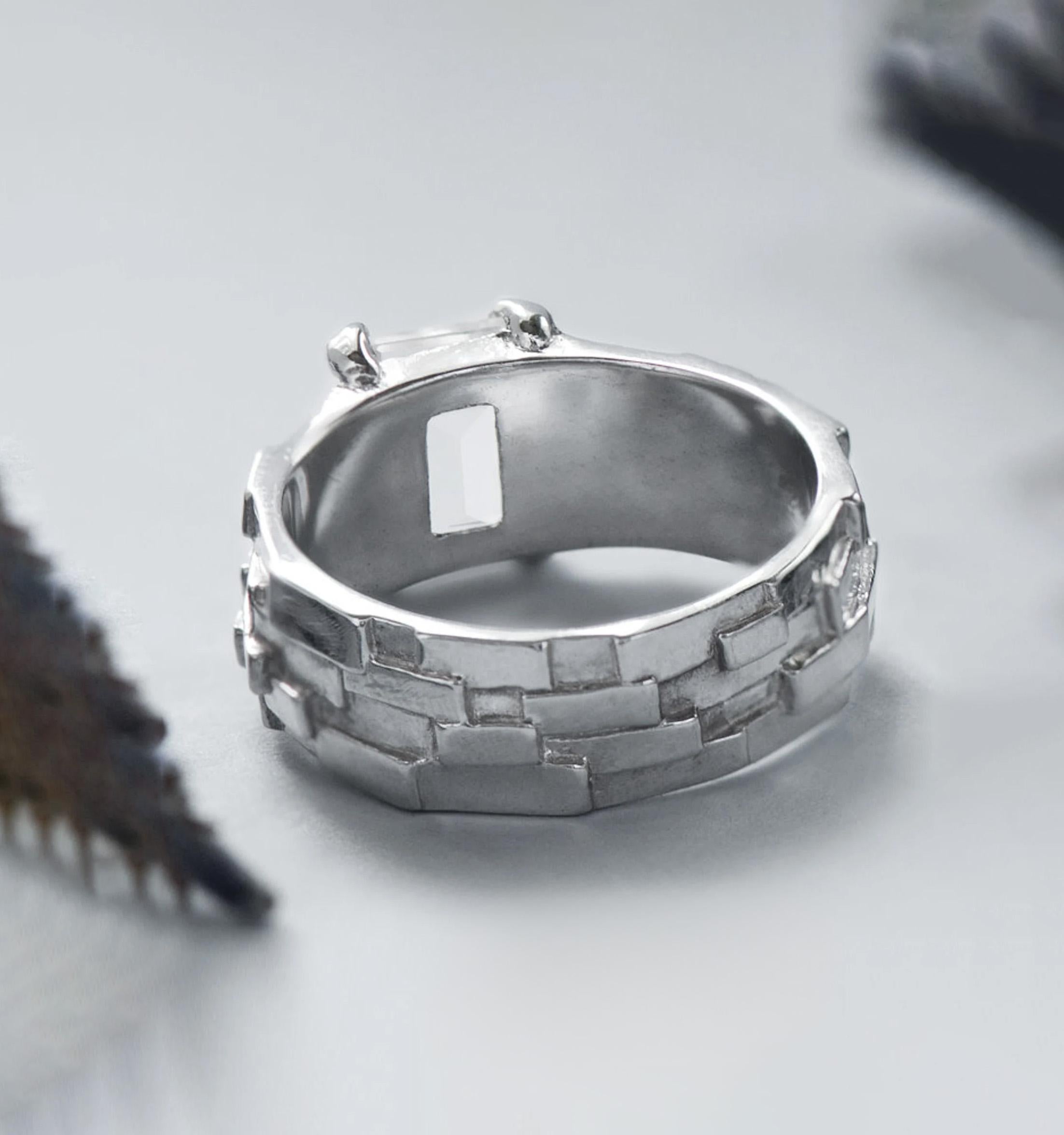 Taglio baguette Anello in argento con cristallo di rocca gemma naturale misura 6,5 anello unisex statement in vendita
