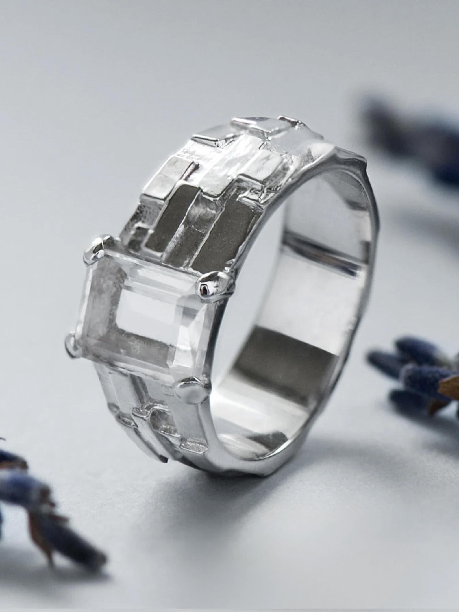 da uomo o donna Anello in argento con cristallo di rocca gemma naturale misura 6,5 anello unisex statement in vendita