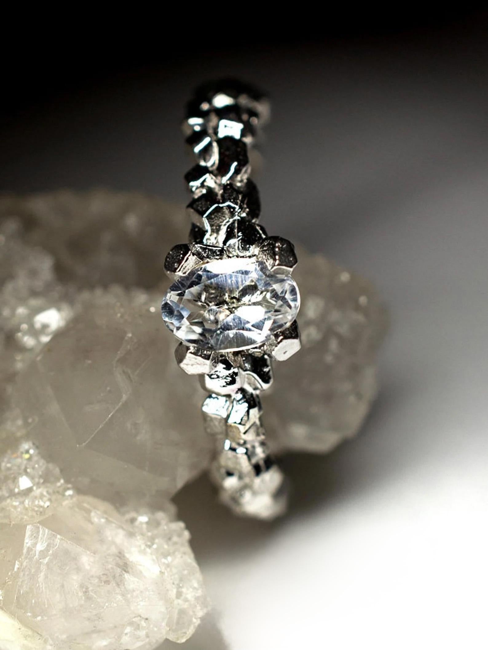Artist Rock Crystal Silver Ring Natural Quartz Transparent Oval Gemstone  For Sale