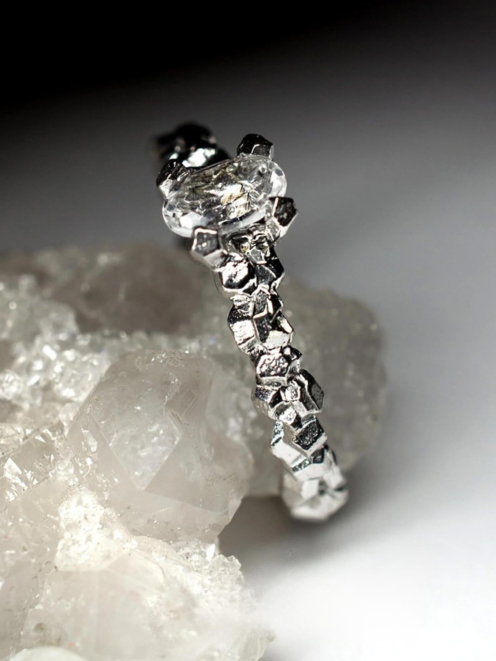 Oval Cut Rock Crystal Silver Ring Natural Quartz Transparent Oval Gemstone  For Sale