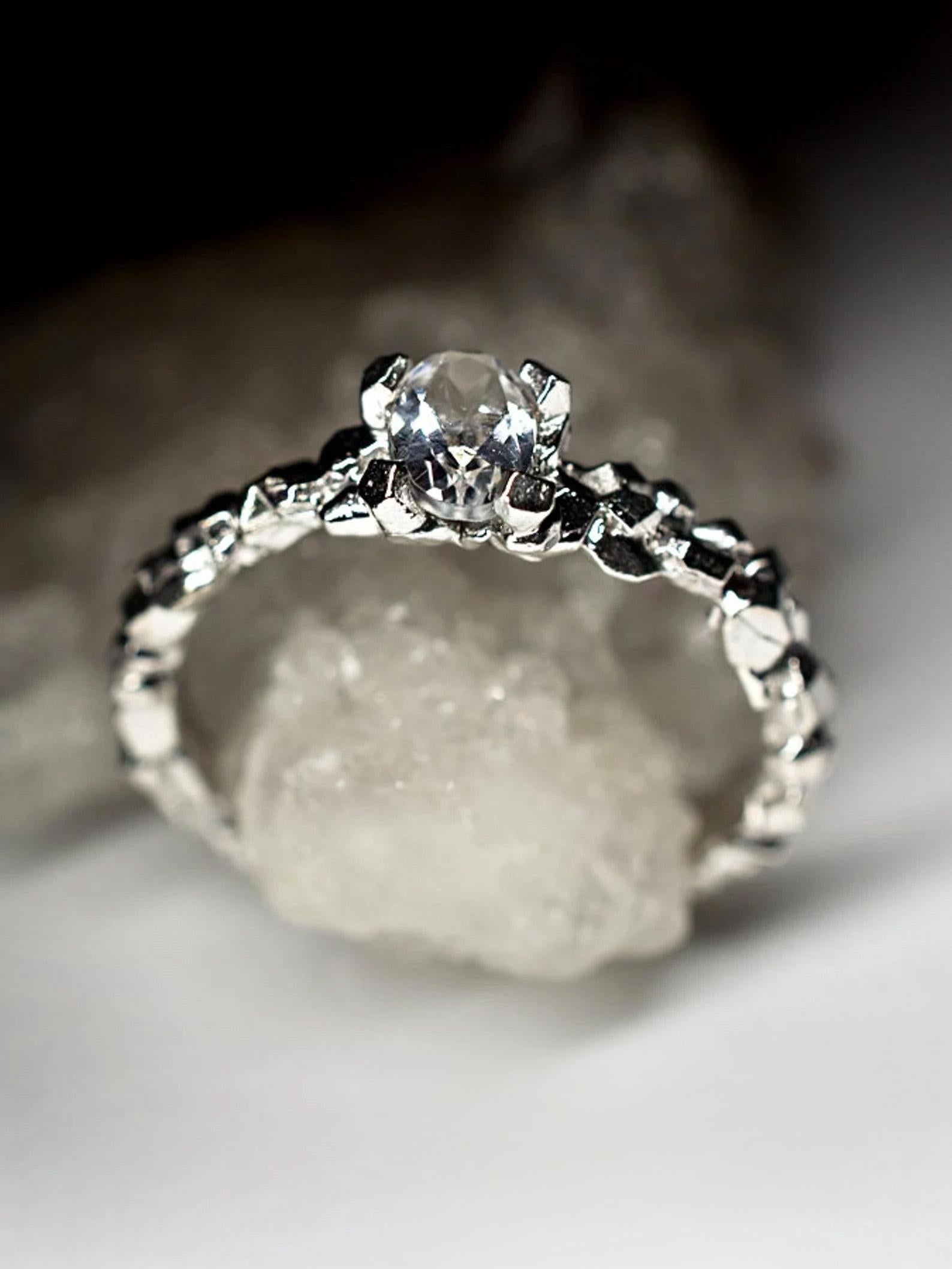 Women's or Men's Rock Crystal Silver Ring Natural Quartz Transparent Oval Gemstone  For Sale