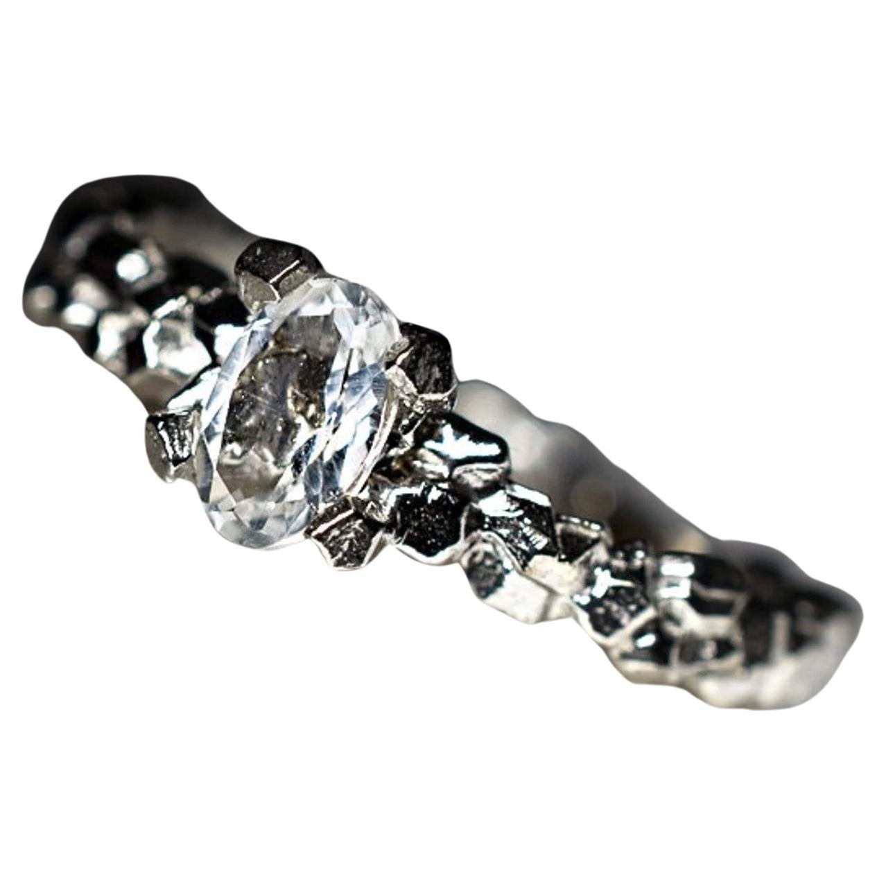 Rock Crystal Silver Ring Natural Quartz Transparent Oval Gemstone  For Sale