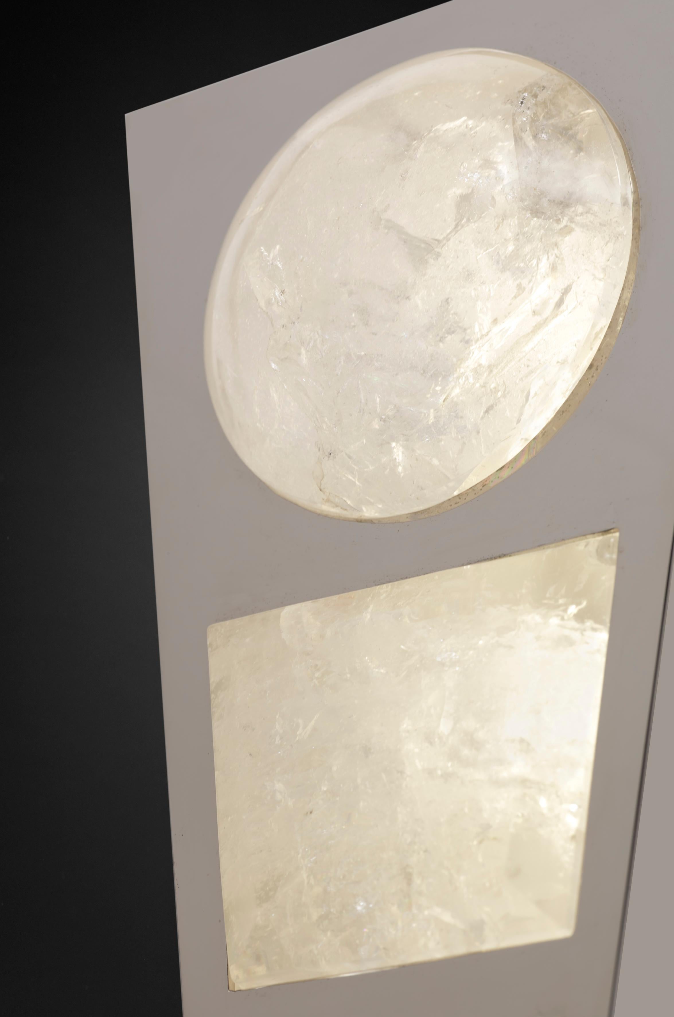 Gold Plate Rock Crystal Silver Wall Light Moon Model II by Alexandre Vossion For Sale