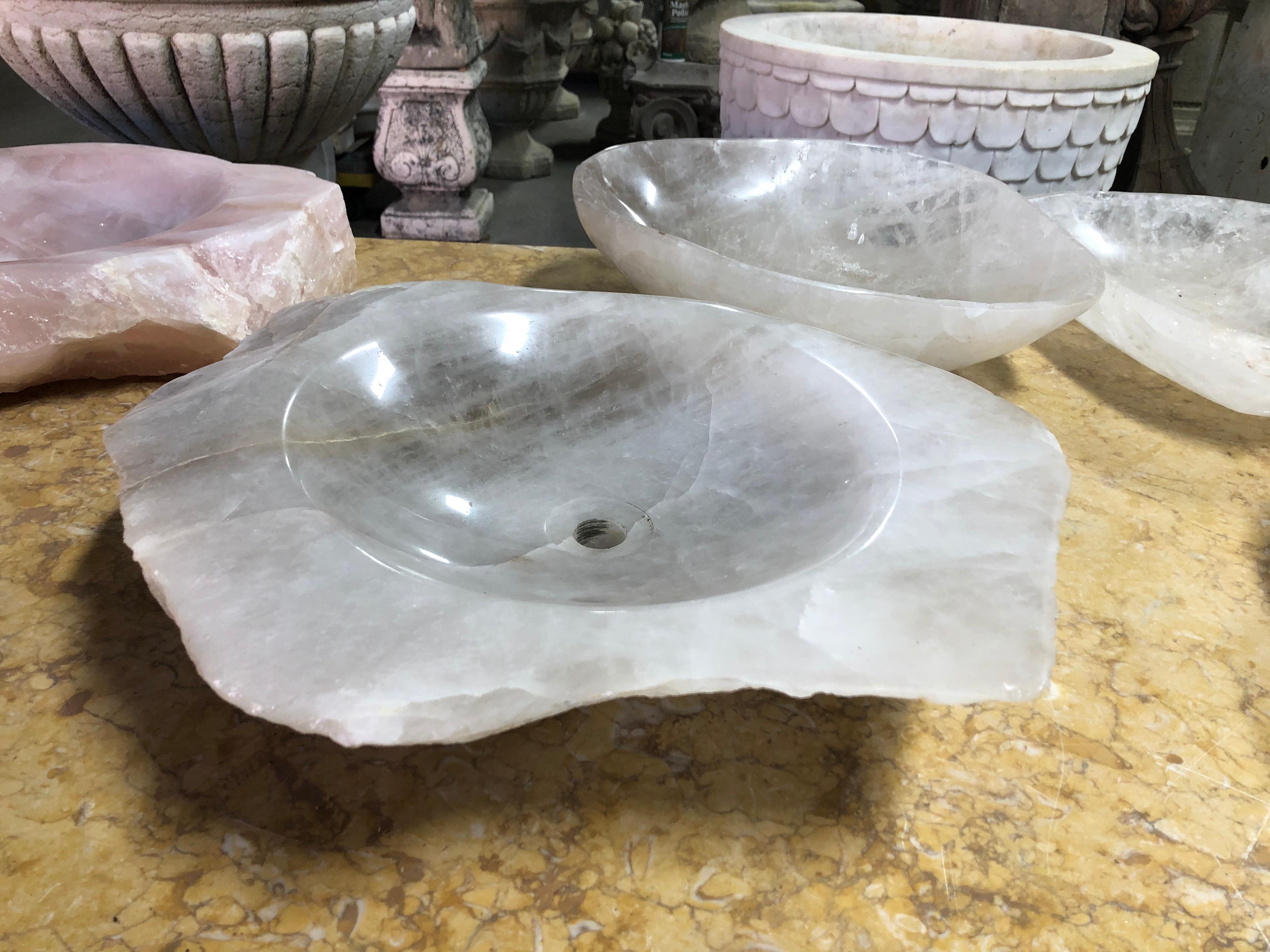 Hand carved rock crystal sink from South America. A beautiful addition to a contemporary or traditional home.
