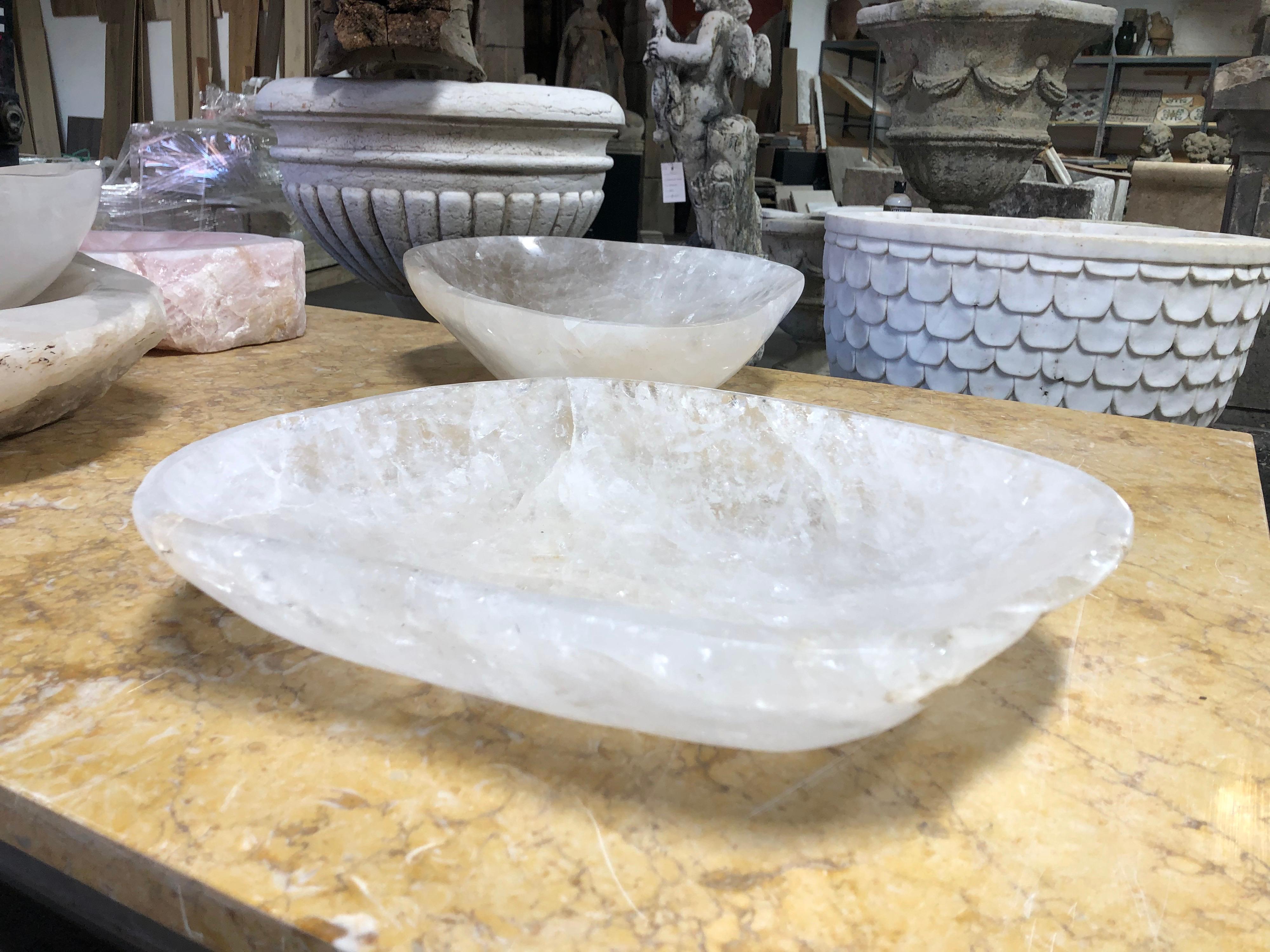 Hand carved rock crystal sink from South America. A beautiful addition to a contemporary or traditional home. 


