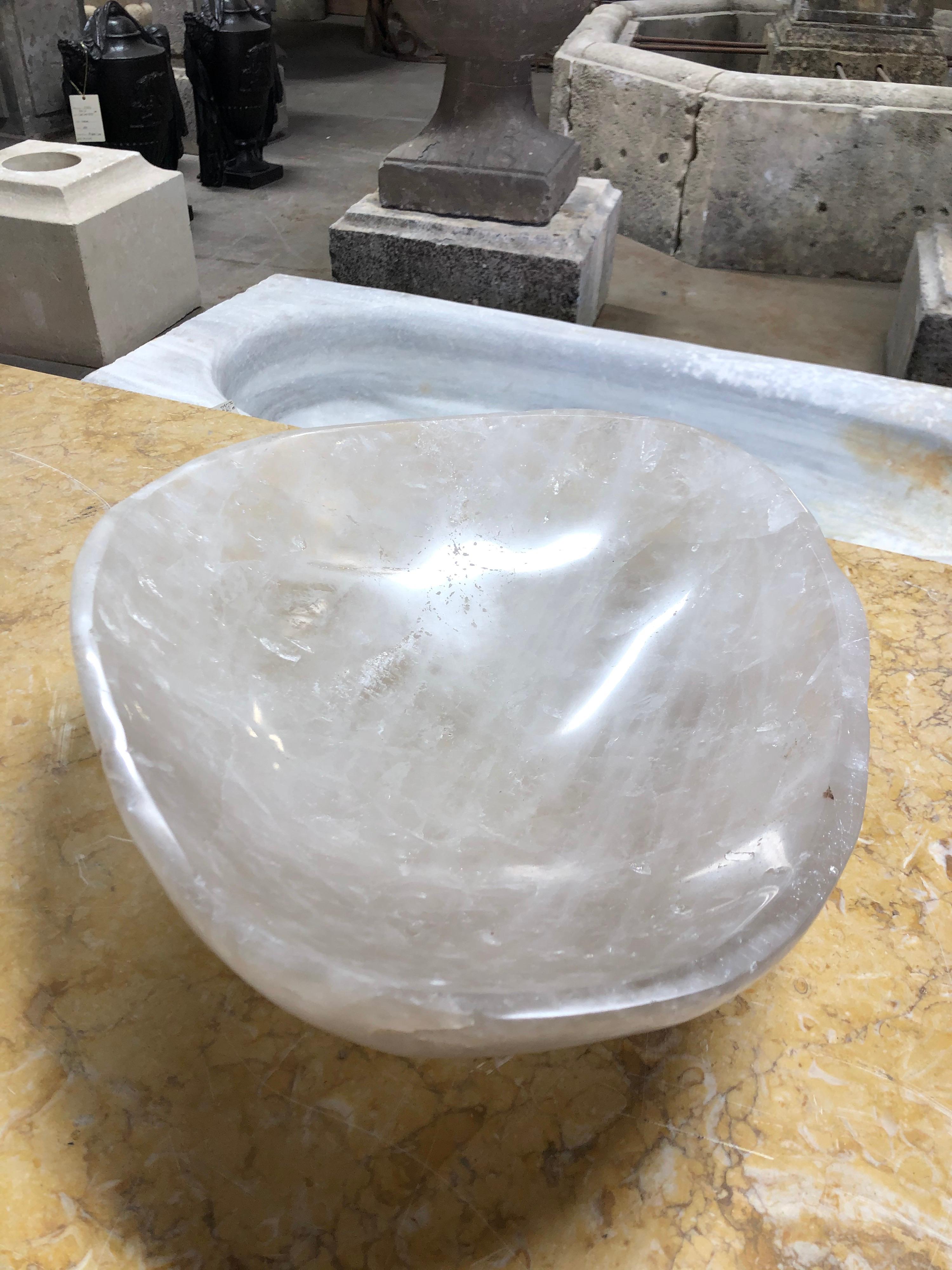 Hand carved rock crystal sink from South America. A beautiful addition to a contemporary or traditional home.

