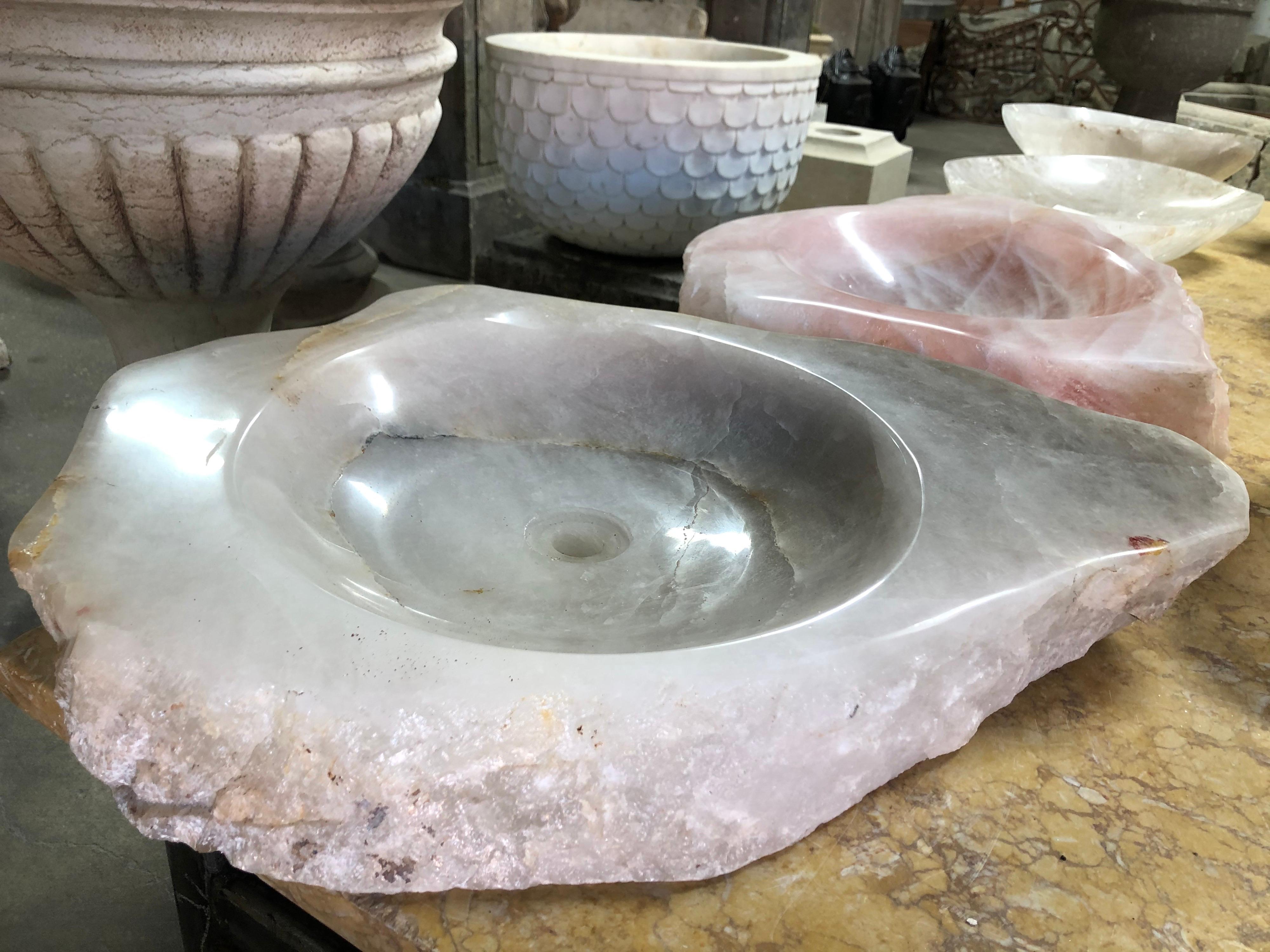 Hand carved rock crystal sink from South America.


