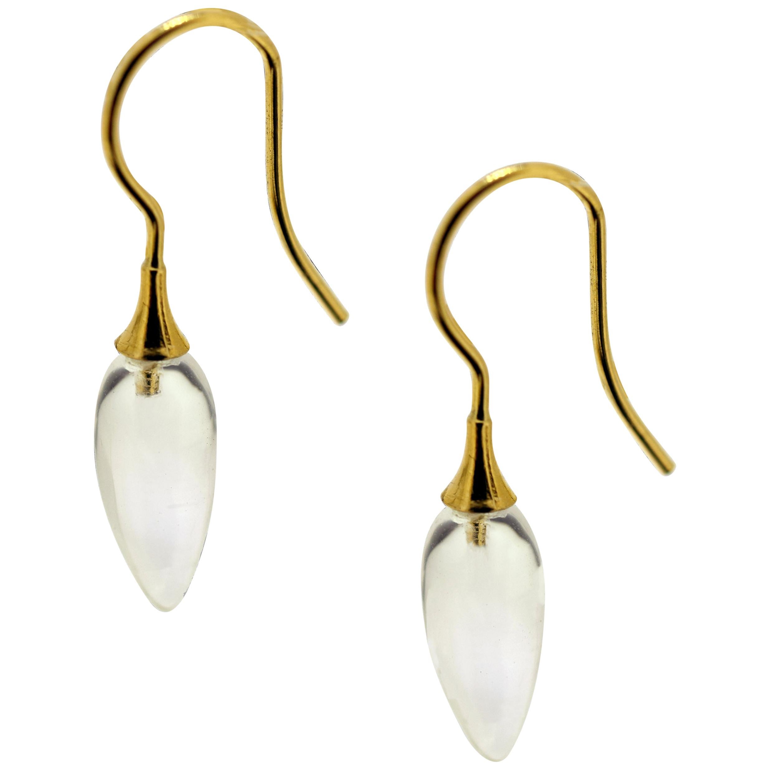 Rock Crystal Smooth Teardrop Gold Earrings For Sale