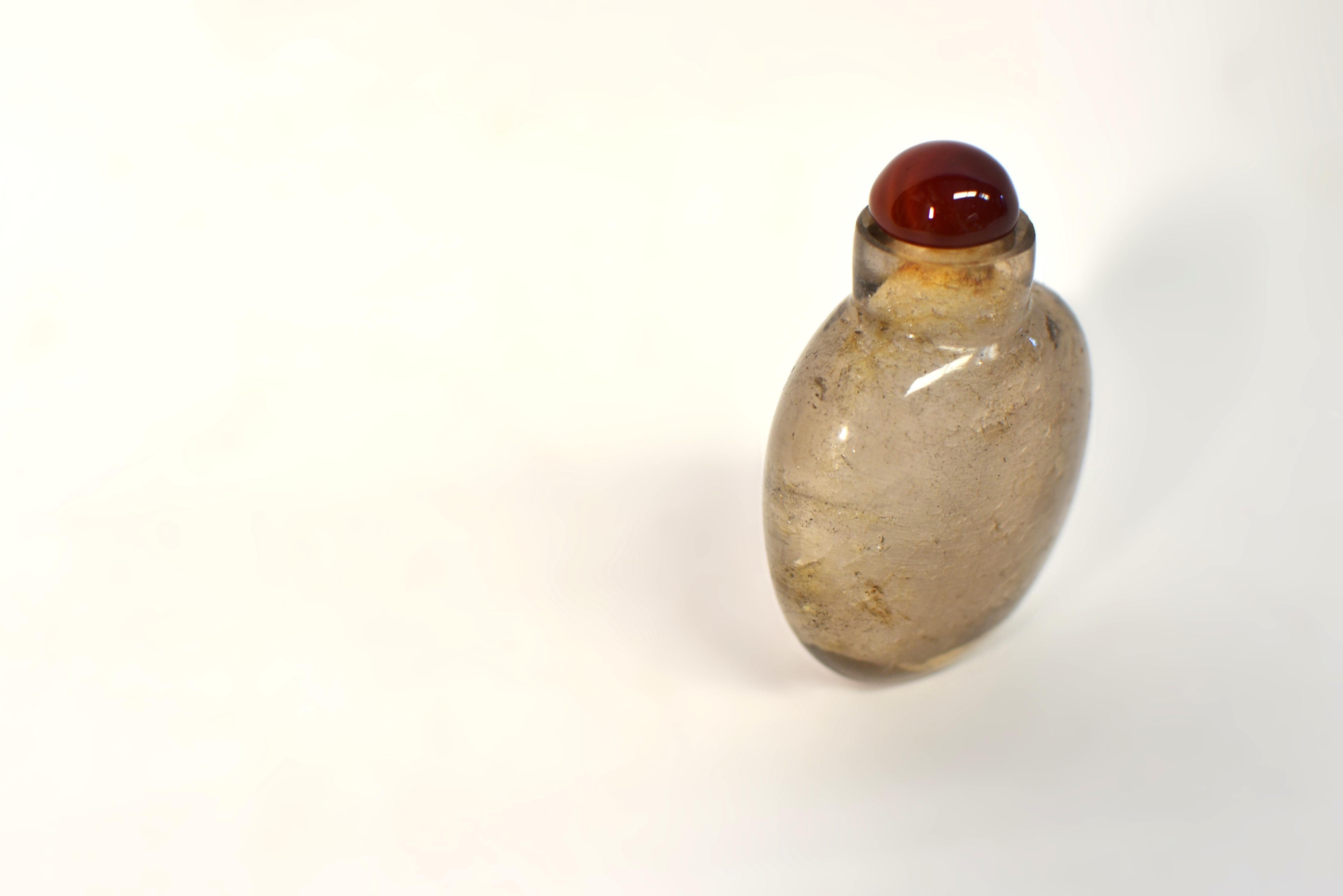 20th Century Rock Crystal Snuff Bottle w Agate Lid For Sale