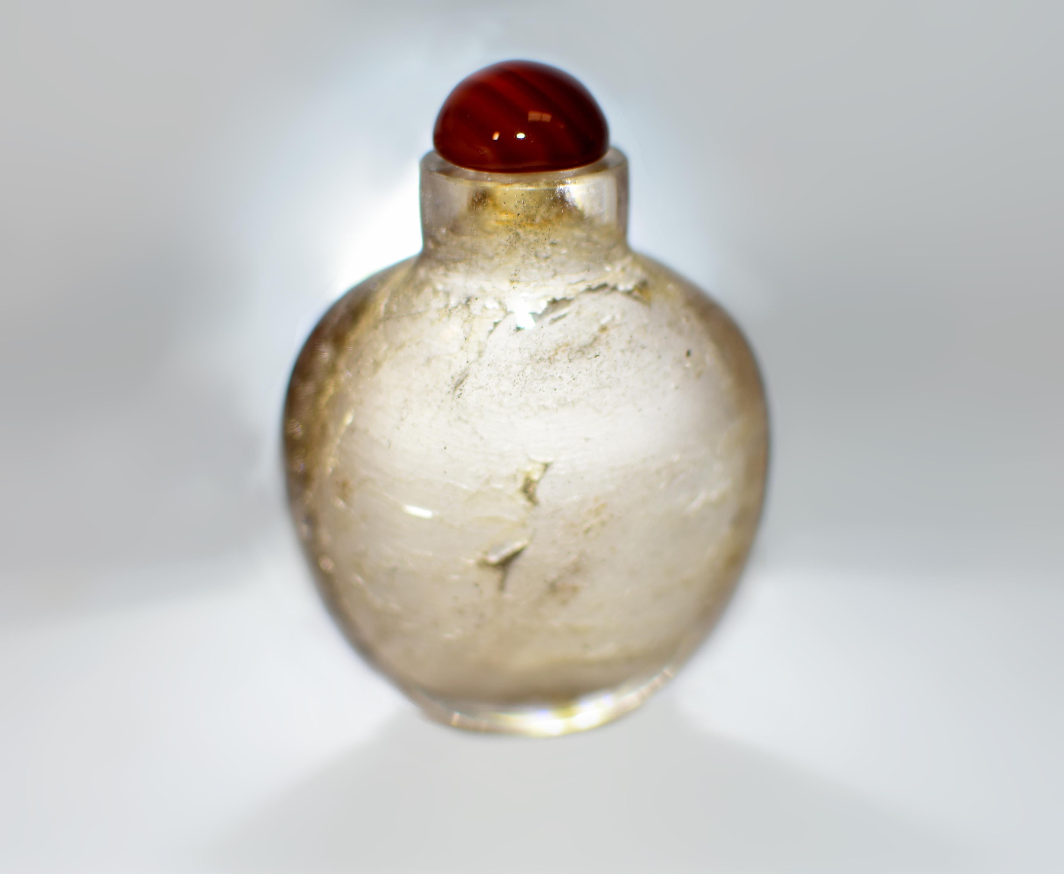 Rock Crystal Snuff Bottle w Agate Lid For Sale 3