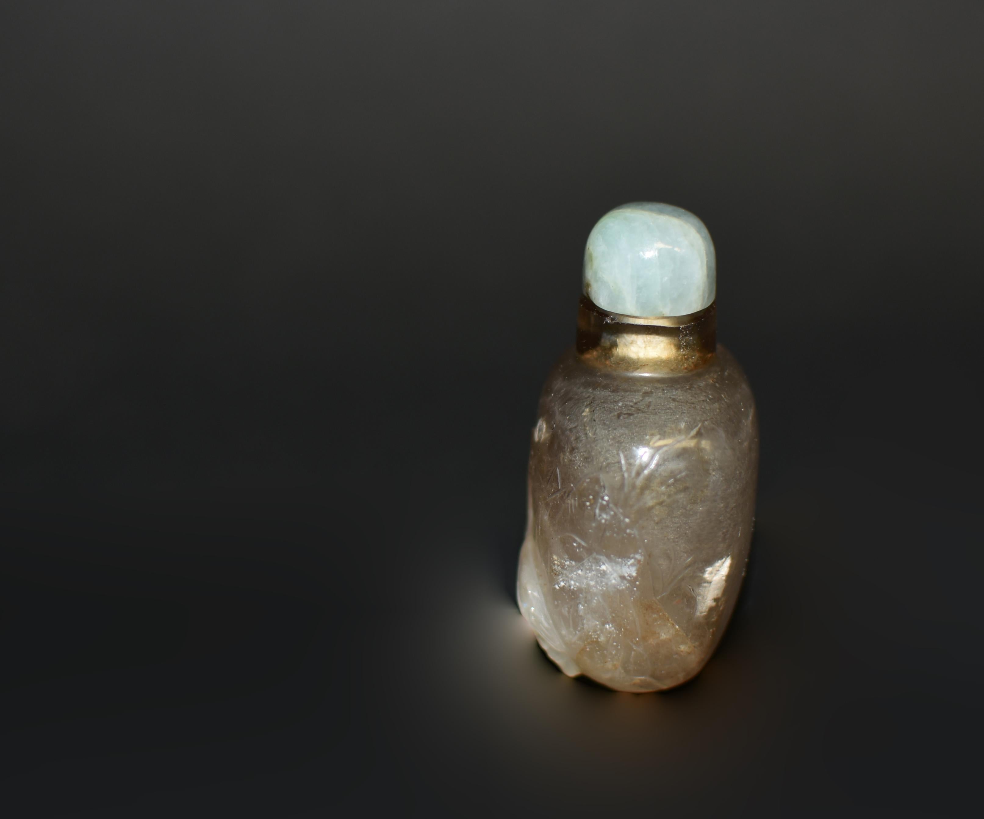 Chinese Rock Crystal Snuff Bottle with Blue Calcite  For Sale