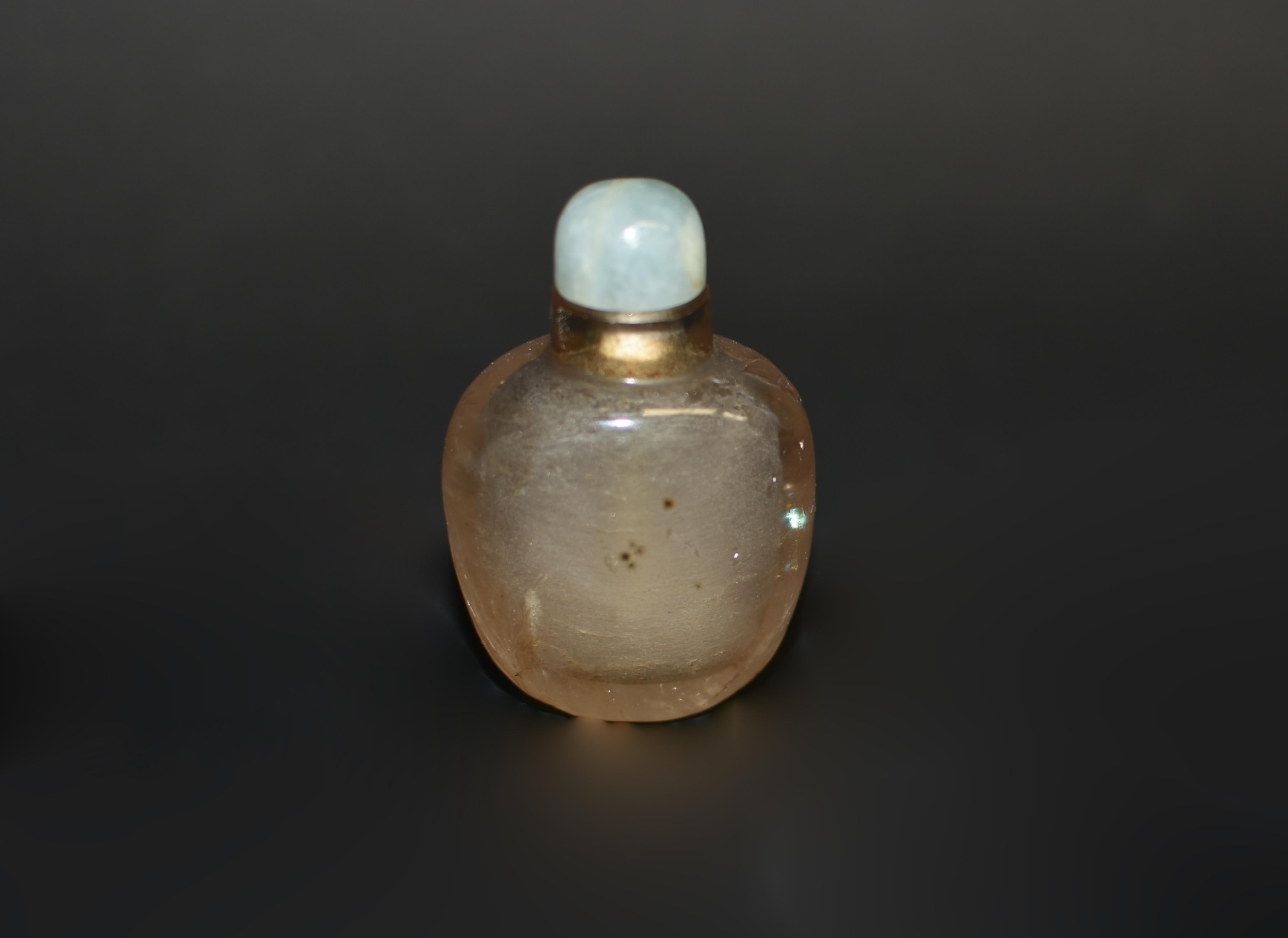 Hand-Carved Rock Crystal Snuff Bottle with Blue Calcite  For Sale