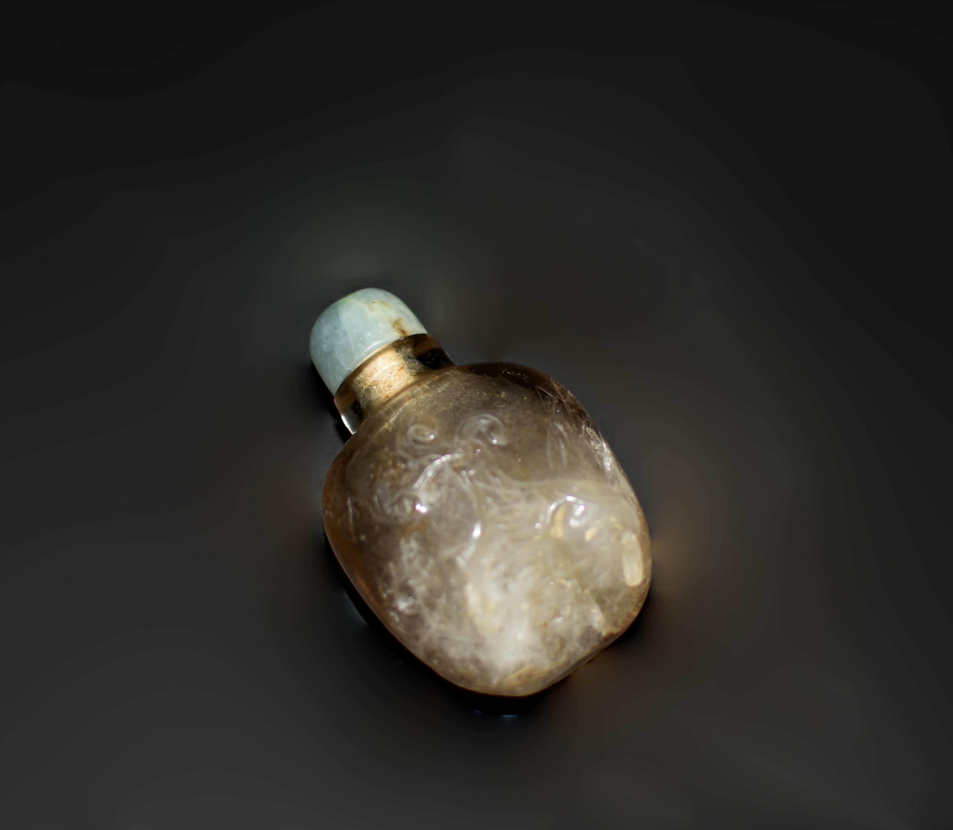 20th Century Rock Crystal Snuff Bottle with Blue Calcite  For Sale