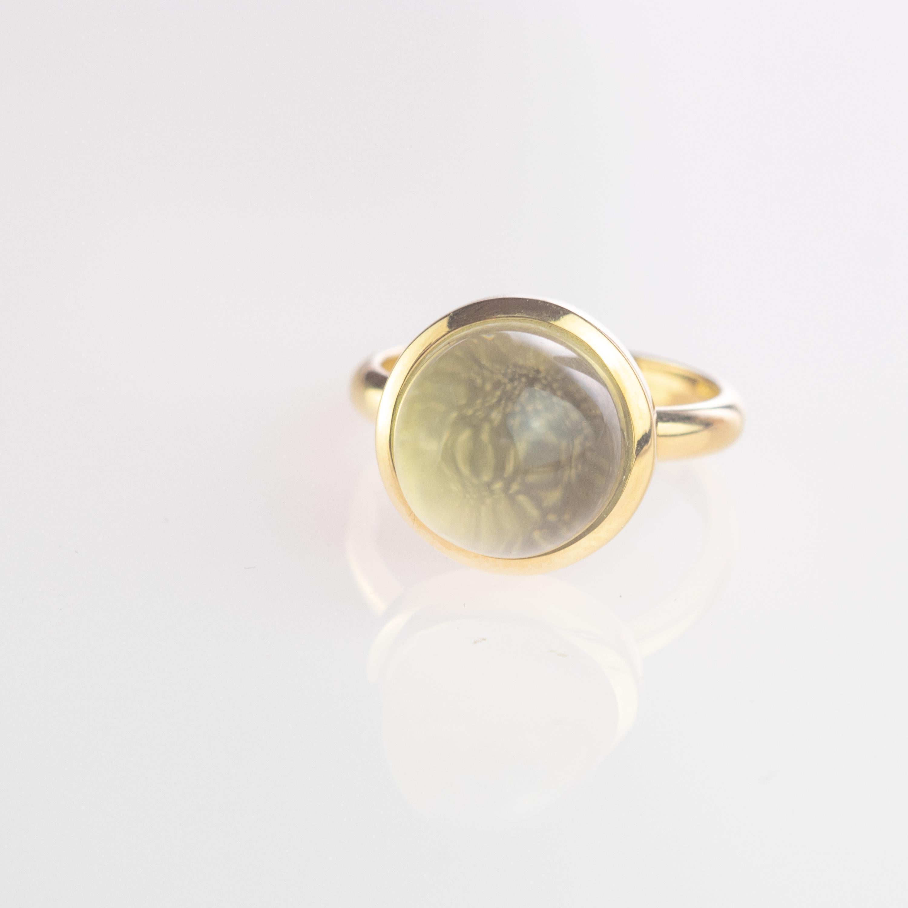 Rock Crystal Sphere Stepped Cabochon 18 Karat Yellow Gold Artisan Cocktail Ring In New Condition In Milano, IT