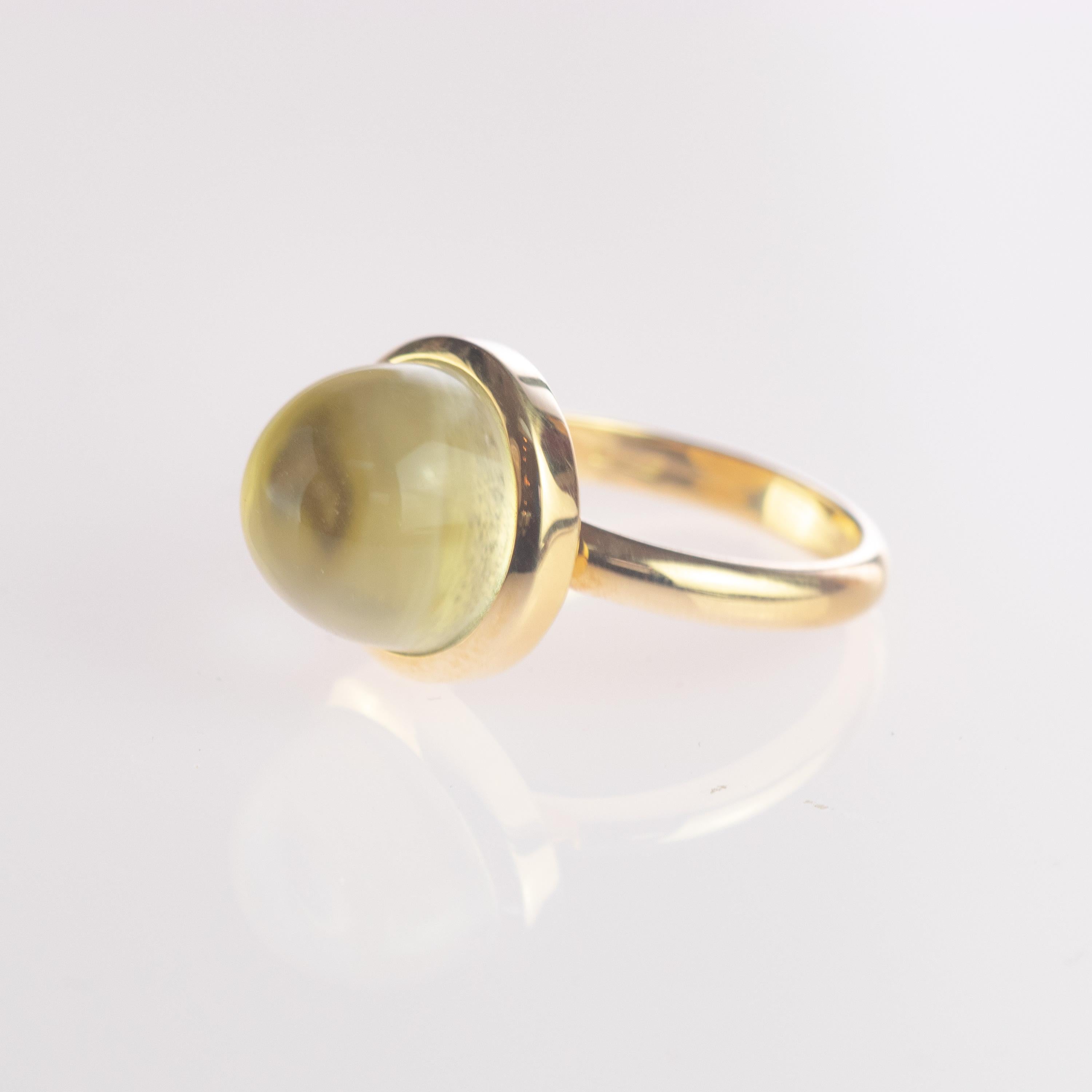 Women's Rock Crystal Sphere Stepped Cabochon 18 Karat Yellow Gold Artisan Cocktail Ring