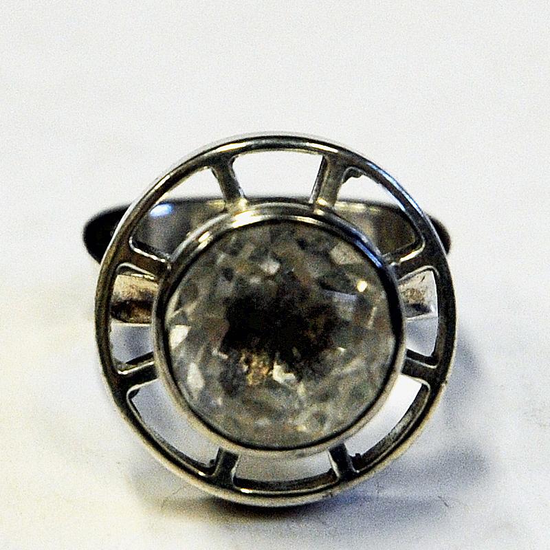 Scandinavian Modern Rock Crystal Stone Silver Ring by Bengt Hallberg Sweden 1967 For Sale