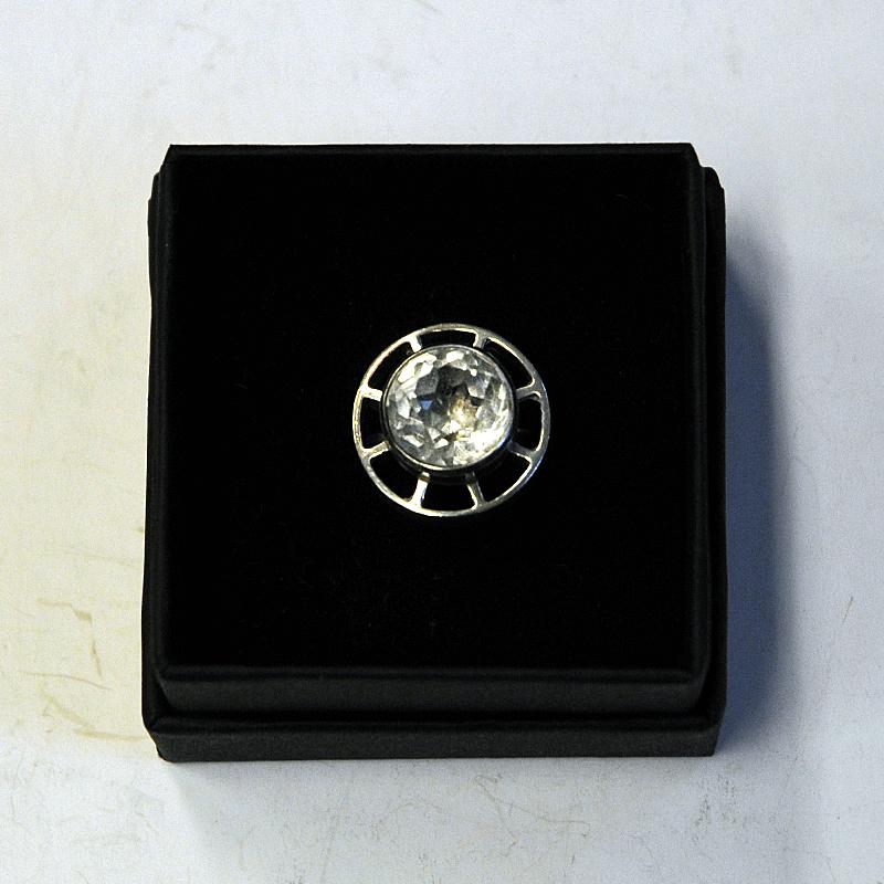 Modern Rock crystal stone silver ring by Bengt Hallberg Sweden 1967 For Sale
