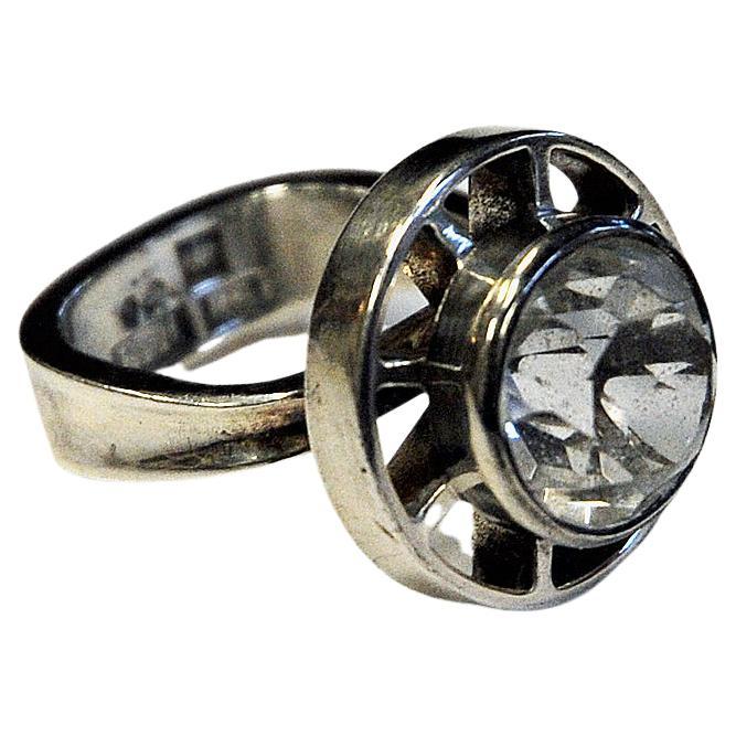 Rock Crystal Stone Silver Ring by Bengt Hallberg Sweden 1967 For Sale