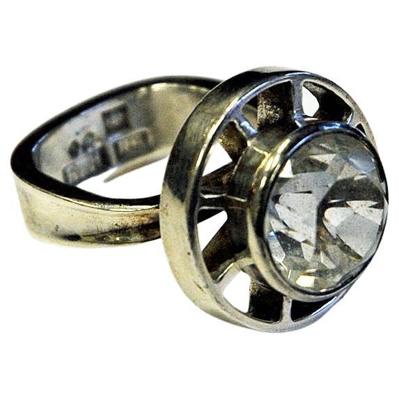 Rock crystal stone silver ring by Bengt Hallberg Sweden 1967 For Sale