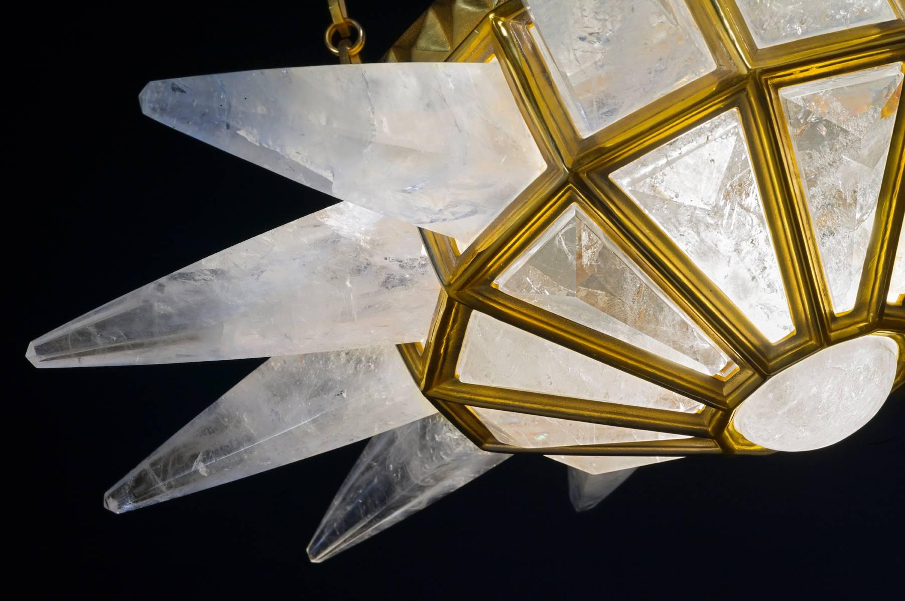 Hand-Carved Rock Crystal Sunshine Chandelier by Alexandre Vossion For Sale