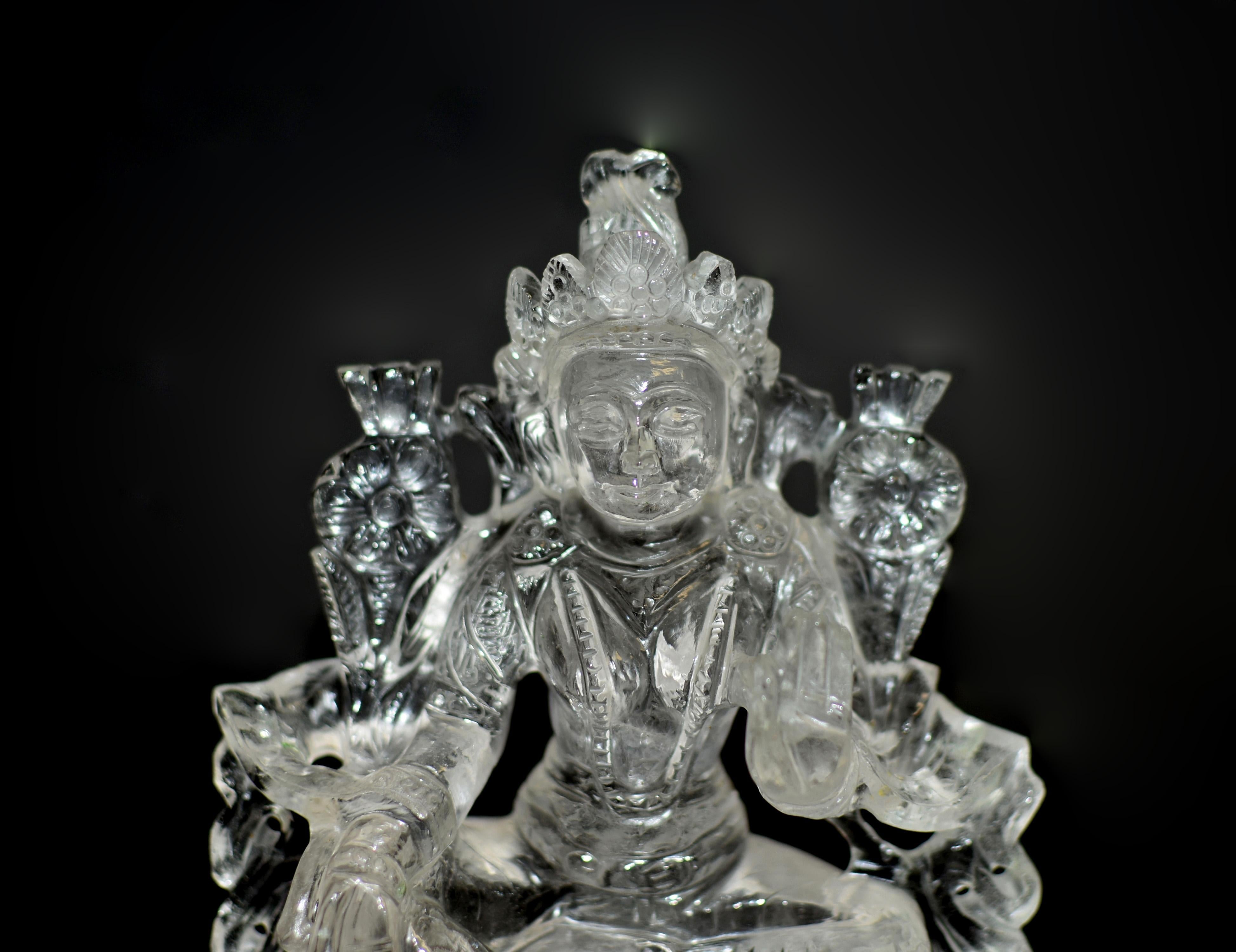 Contemporary Rock Crystal Tibetan Green Tara Statue For Sale