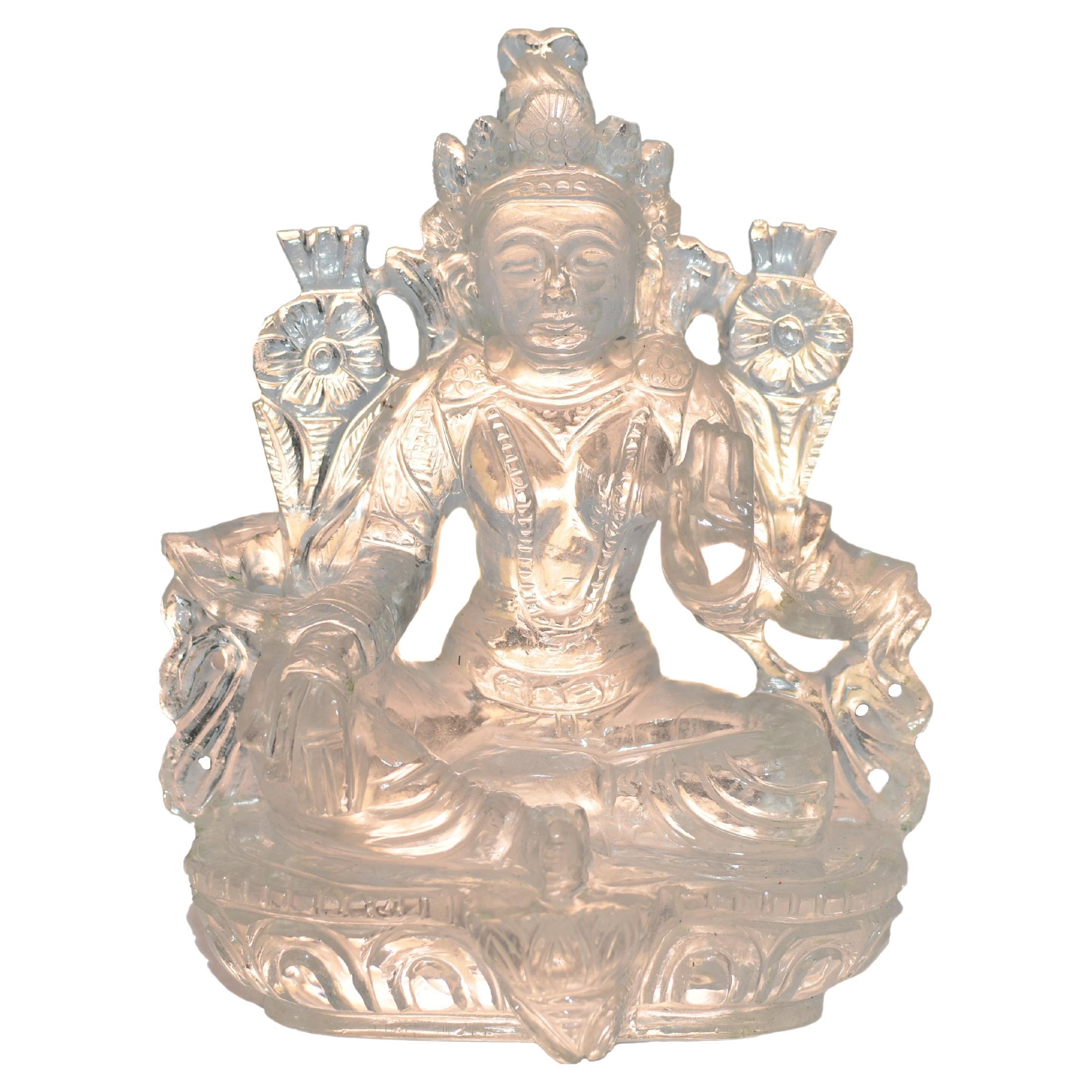 Statue de Tara tibétaine verte en cristal de roche en vente