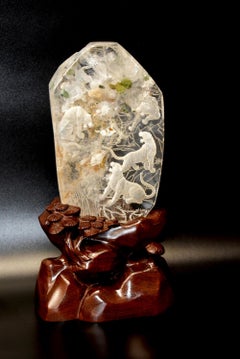 Rock Crystal Tiger Kingdom Sculpture Hand Carved