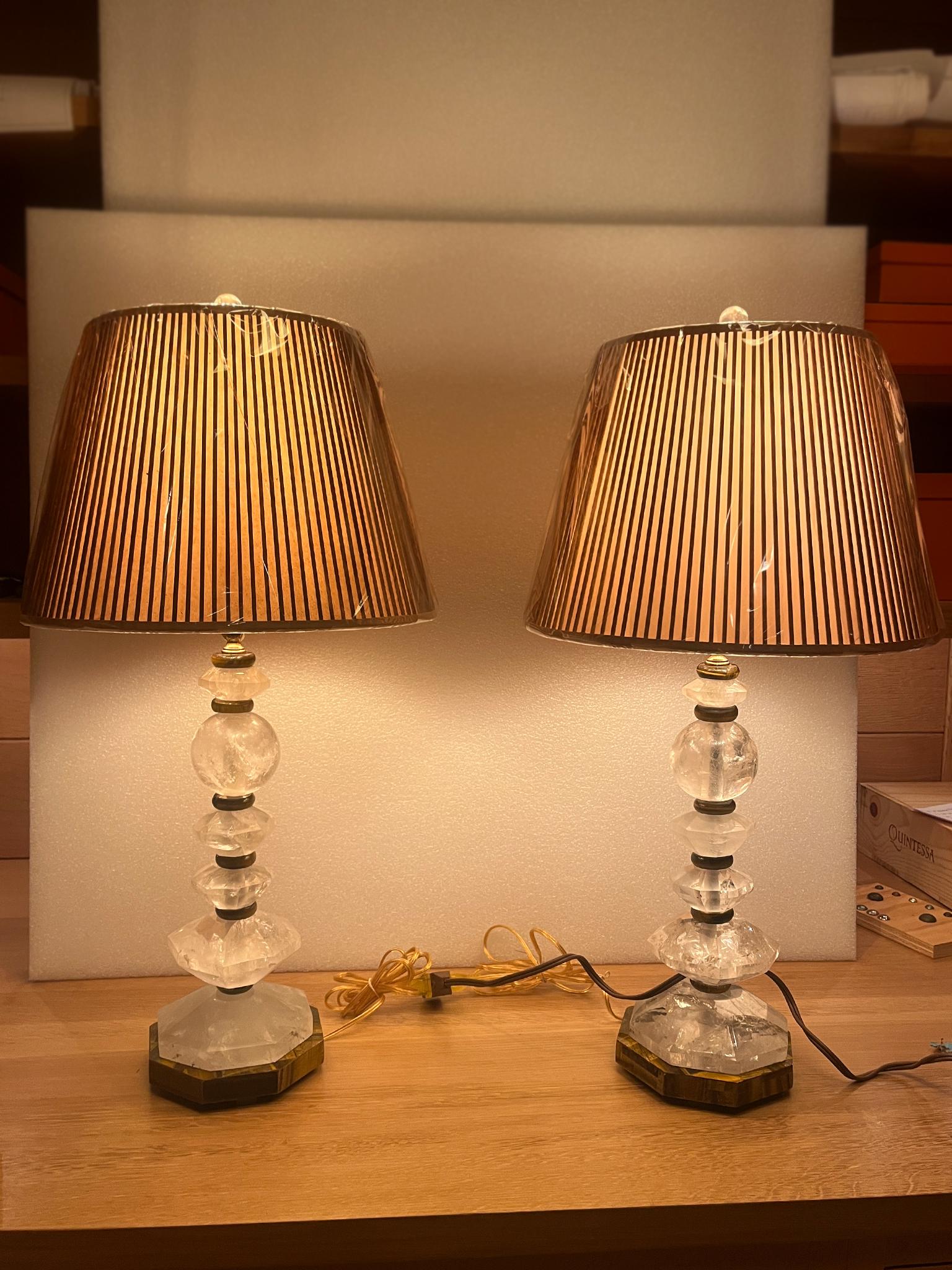 Lampade da tavolo in cristallo di rocca e occhio di tigre - una coppia in vendita 5