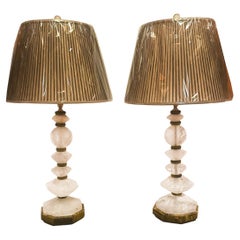 Rock Crystal & Tiger's Eye Table Lamps - a Pair