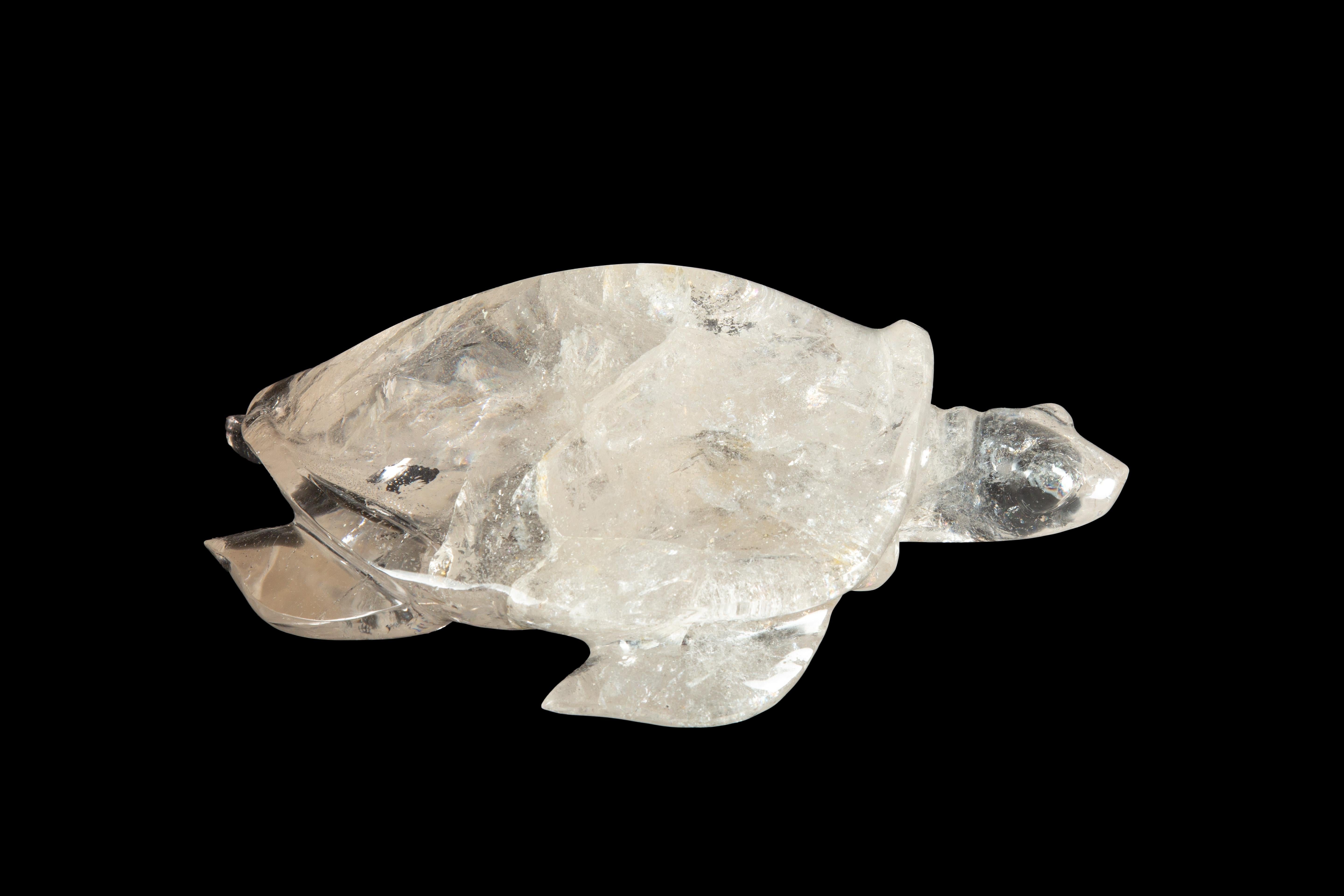 Large Hand Carved Rock Crystal Turtle In New Condition For Sale In New York, NY