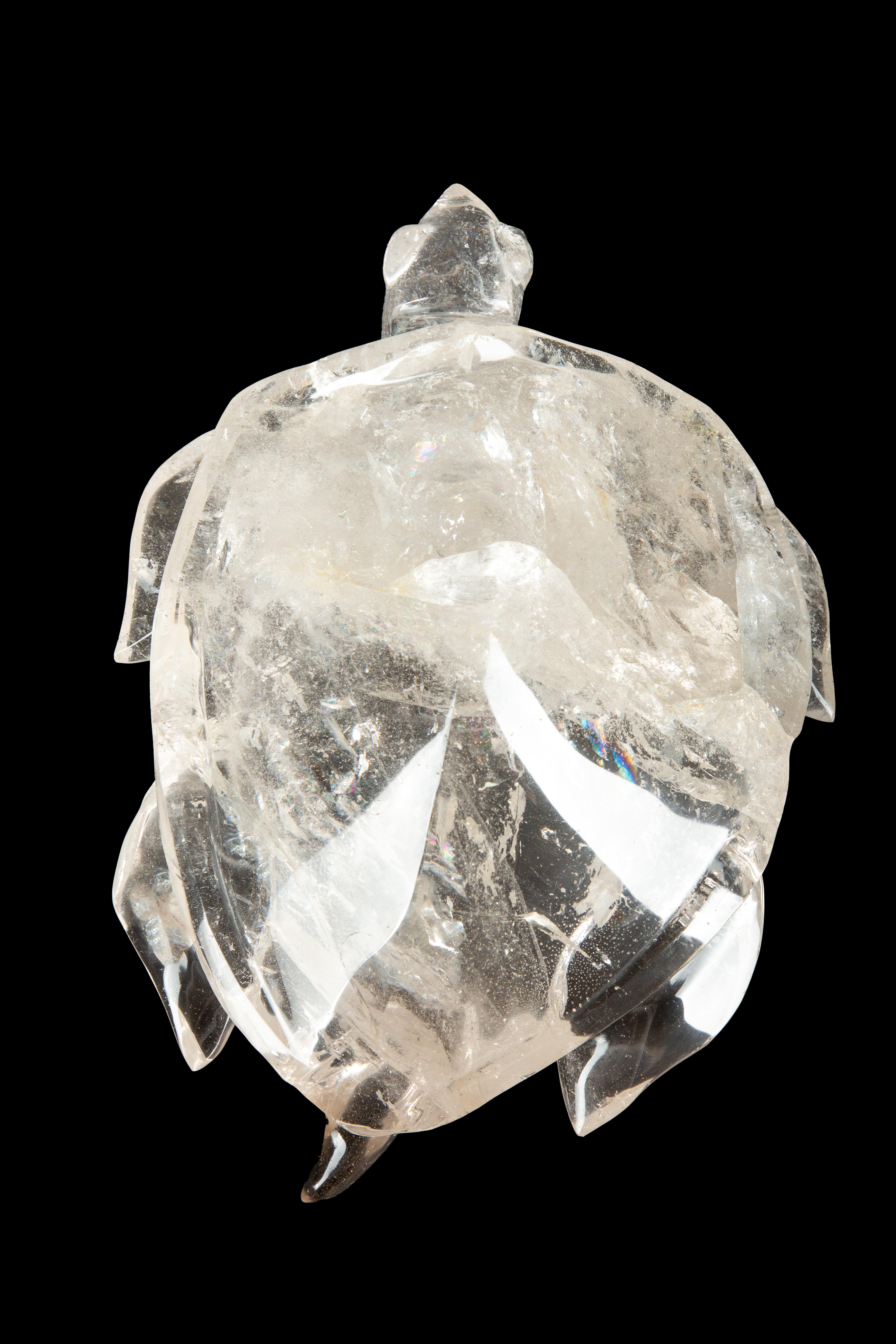 Contemporary Large Hand Carved Rock Crystal Turtle For Sale