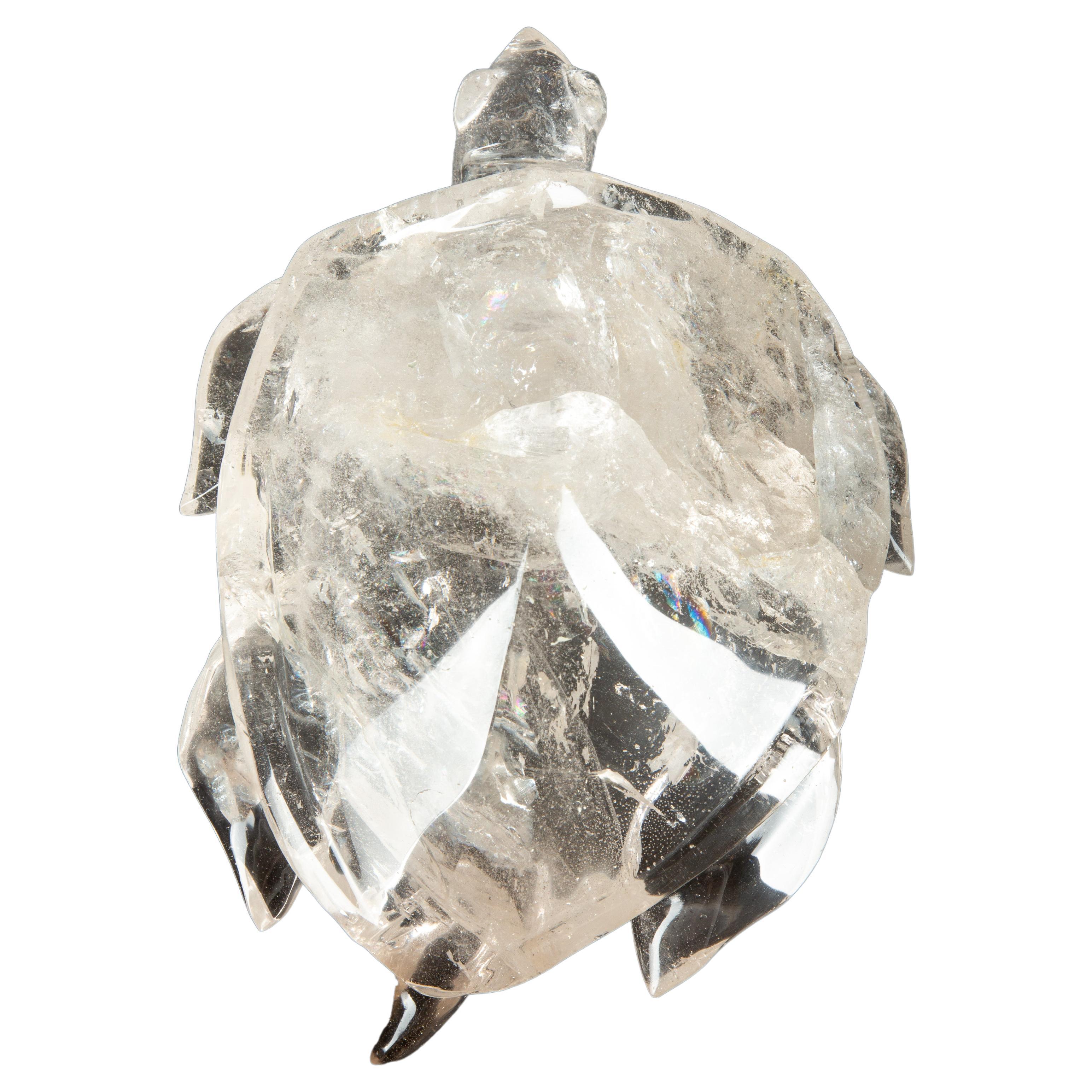 Large Hand Carved Rock Crystal Turtle For Sale