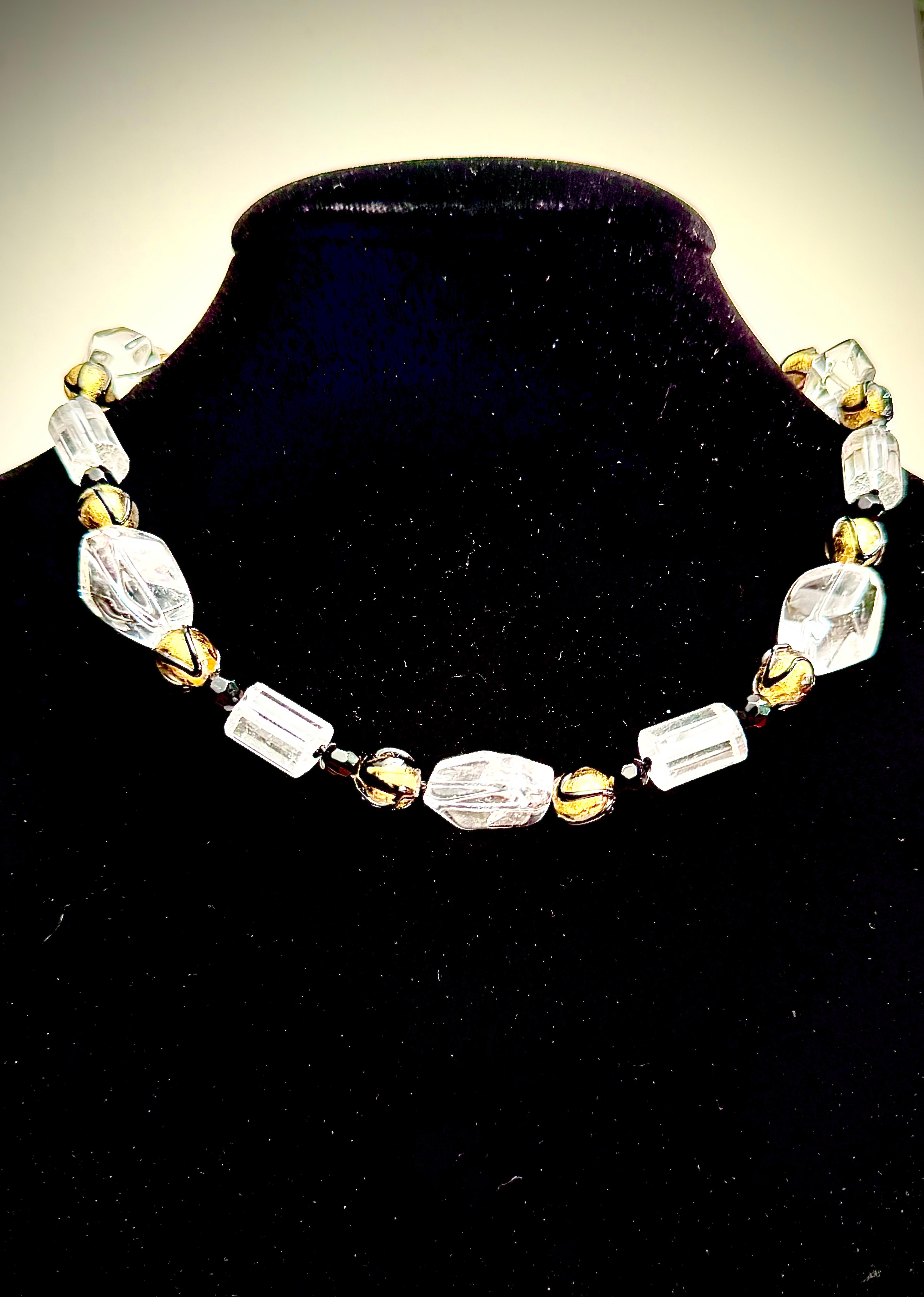 Collana in cristallo di rocca, vetro veneziano d'epoca e onice