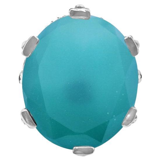 Im Angebot: Dreifacher Bergkristall-Ring aus Sterlingsilber mit grünem Achat ()