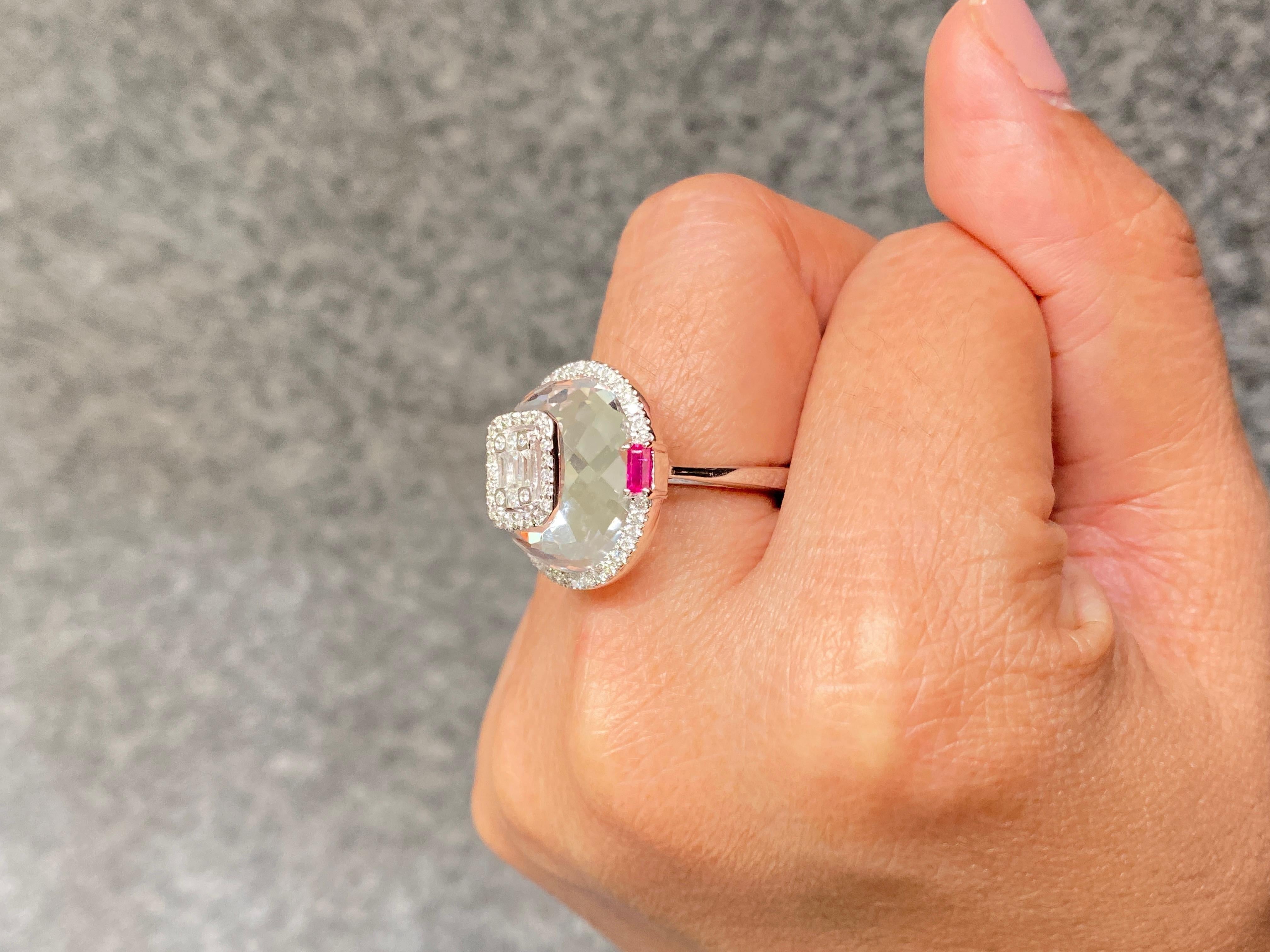 Rock Crystal With Ruby And Diamond Ring Set In 18K White Gold 1