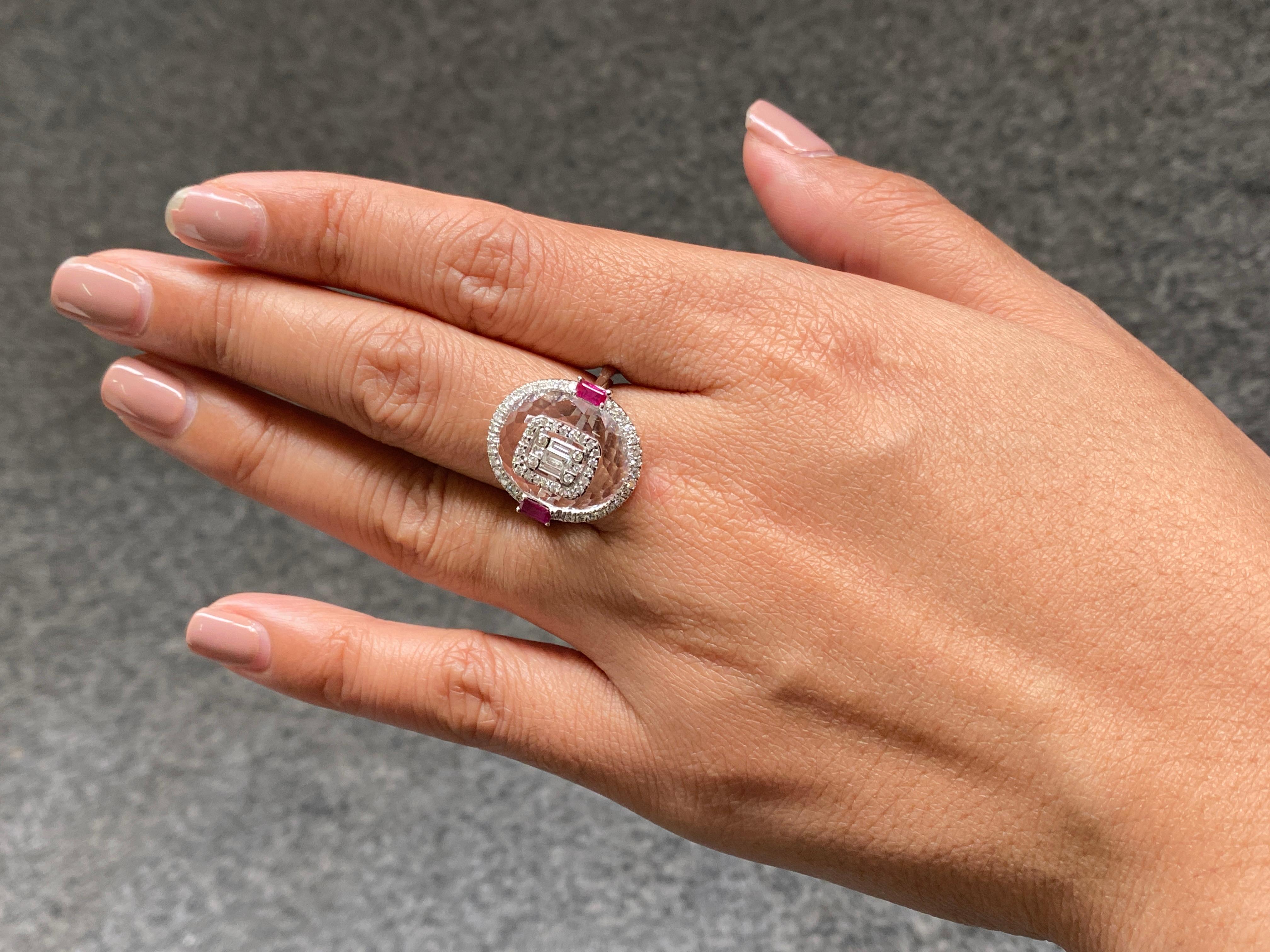 Rock Crystal With Ruby And Diamond Ring Set In 18K White Gold 3