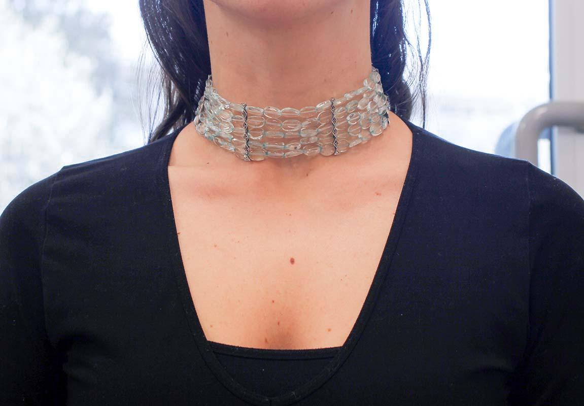 Chocker-Halskette aus Bergkristall, Diamanten, Roségold und Silber. im Zustand „Gut“ im Angebot in Marcianise, Marcianise (CE)