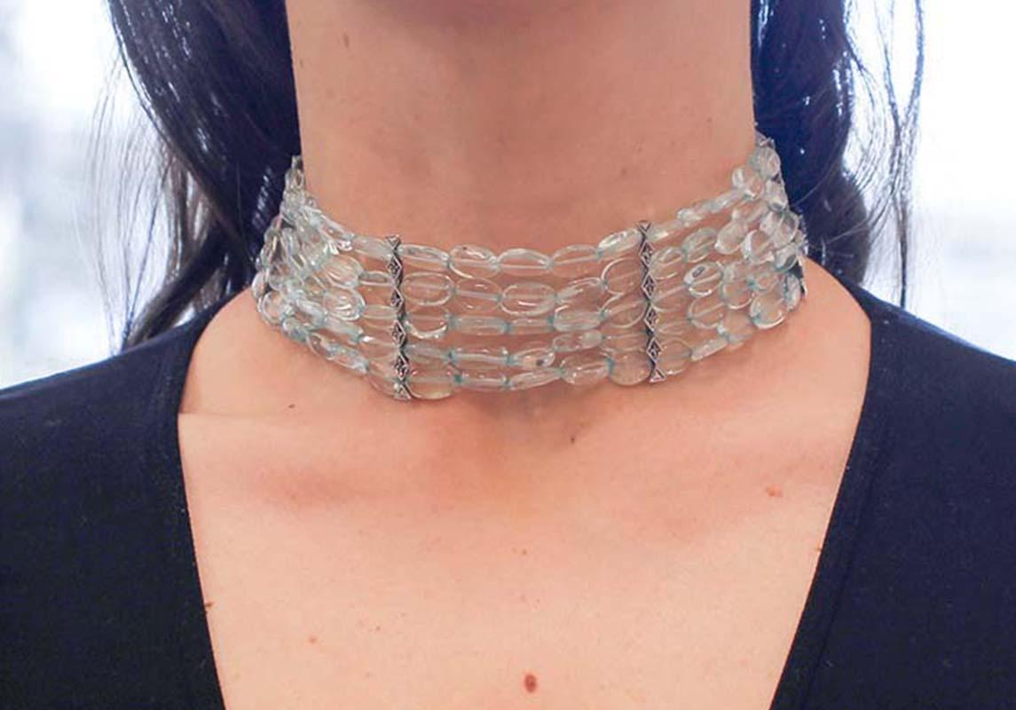 Chocker-Halskette aus Bergkristall, Diamanten, Roségold und Silber. Damen im Angebot