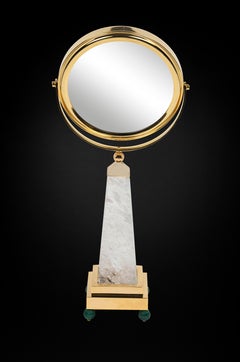 Rock Crystal, Malachite, 24K Gold Plated Table Mirror by Alexandre Vossion