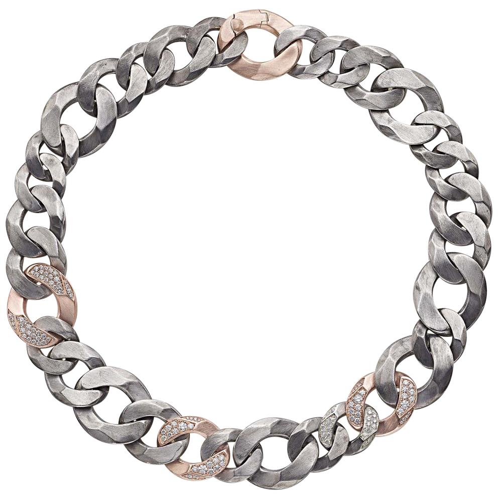 Rock Diamonds Halskette / Roségold und Silber