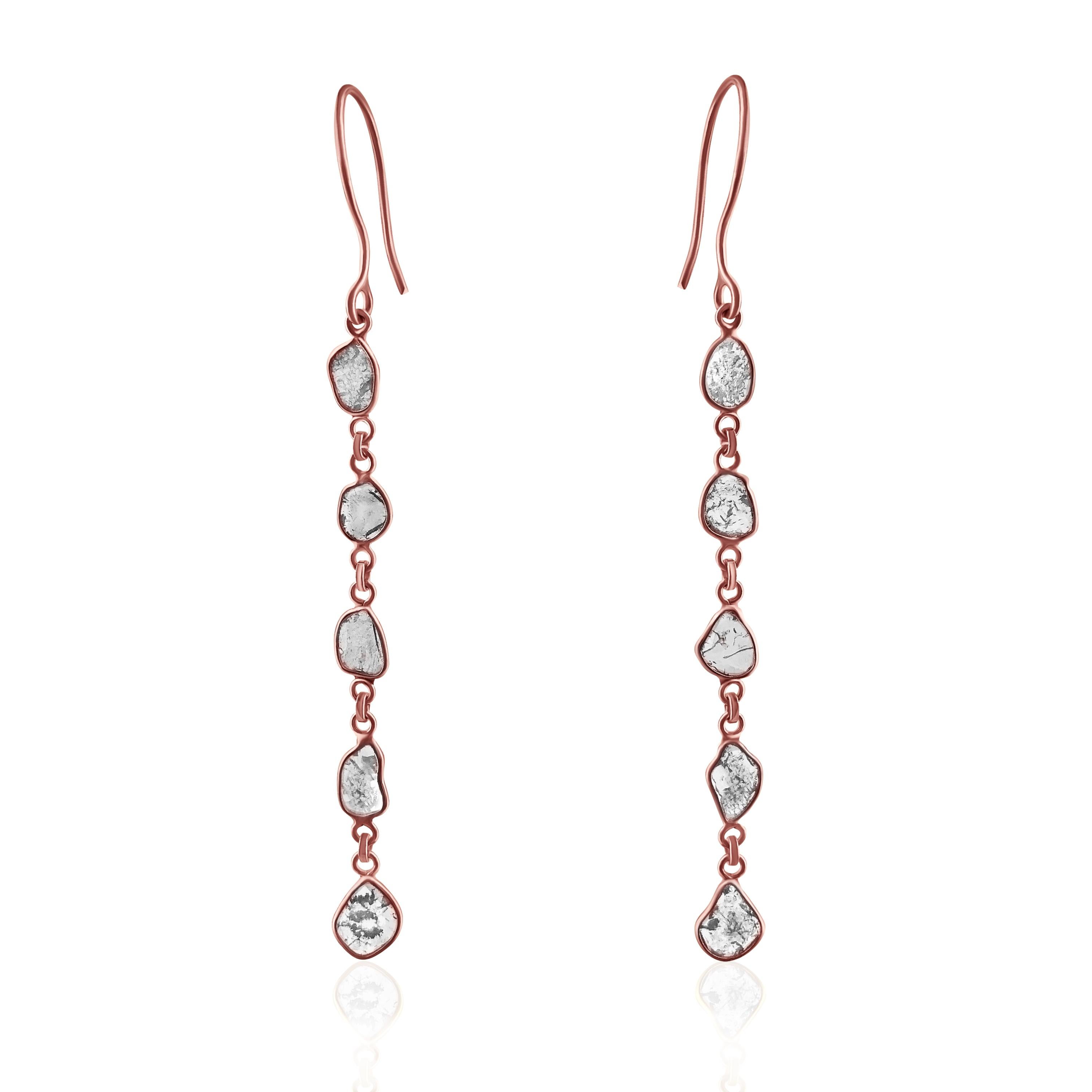 Rock & Divine Dawn Diamond Drop Earrings in 18 Karat Rose Gold F VS2 1.50 Carat In New Condition In New York, NY